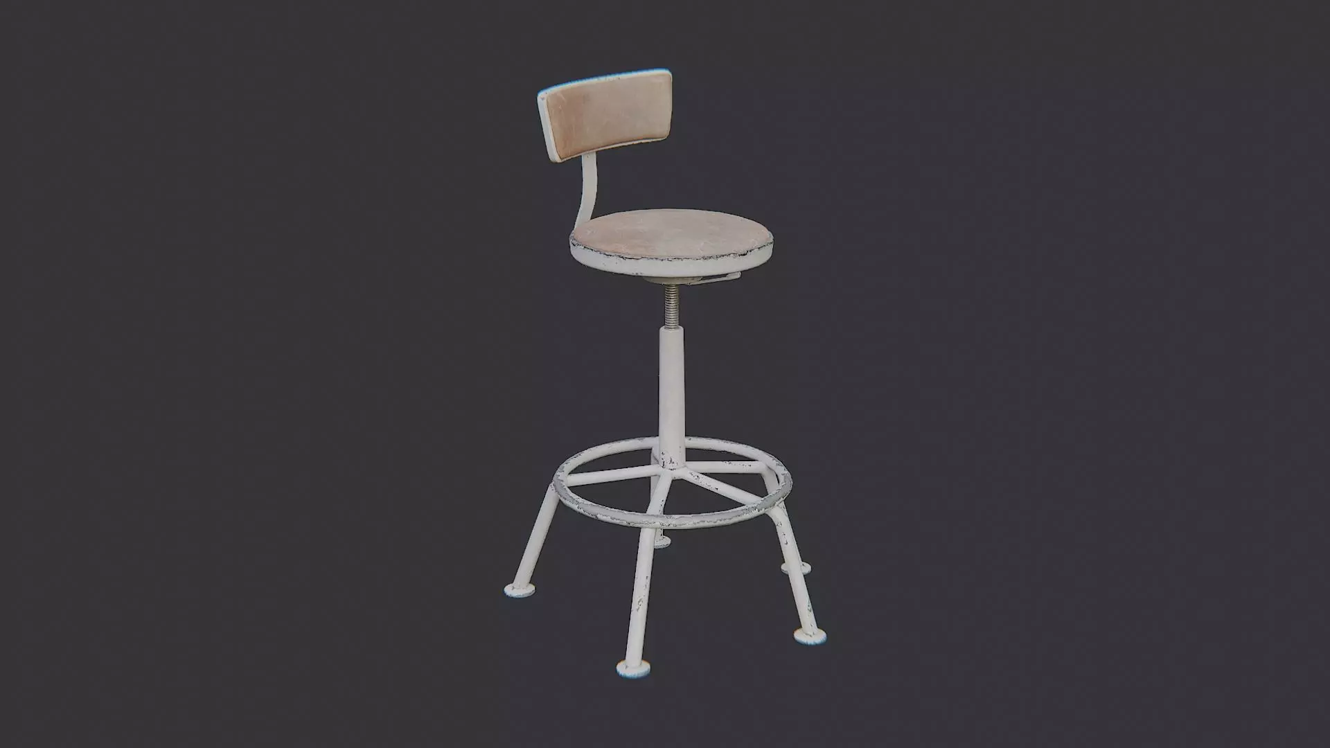 Lab Stool with Metal Frame and Brown Seat Low-poly 3D model_2