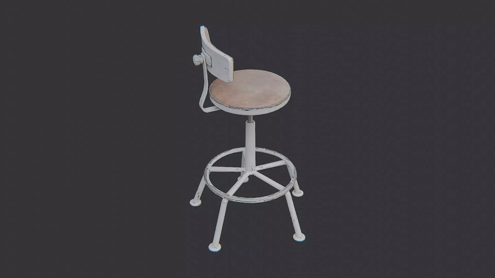 Lab Stool with Metal Frame and Brown Seat Low-poly 3D model_0