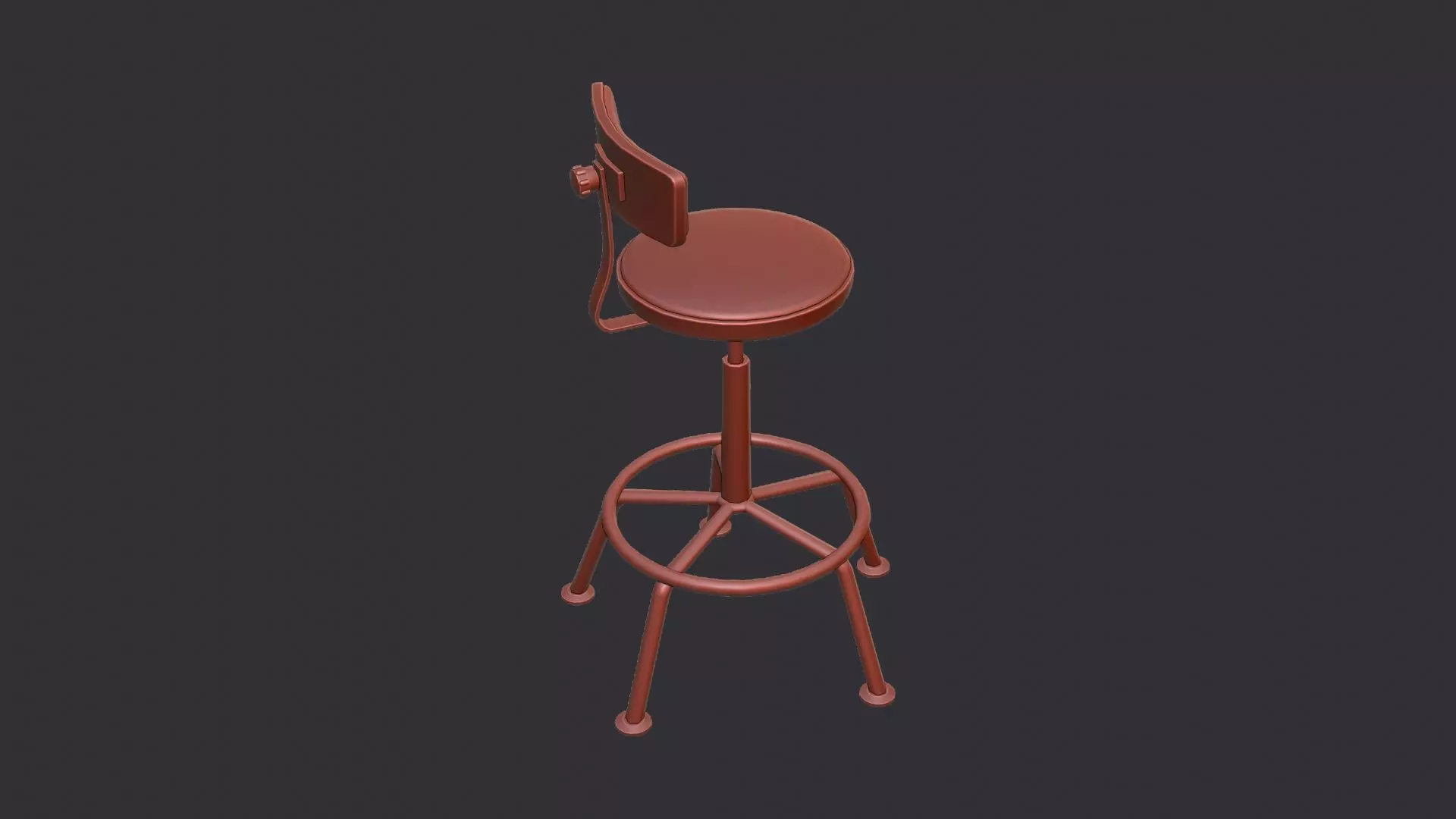 Lab Stool with Metal Frame and Brown Seat Low-poly 3D model_6