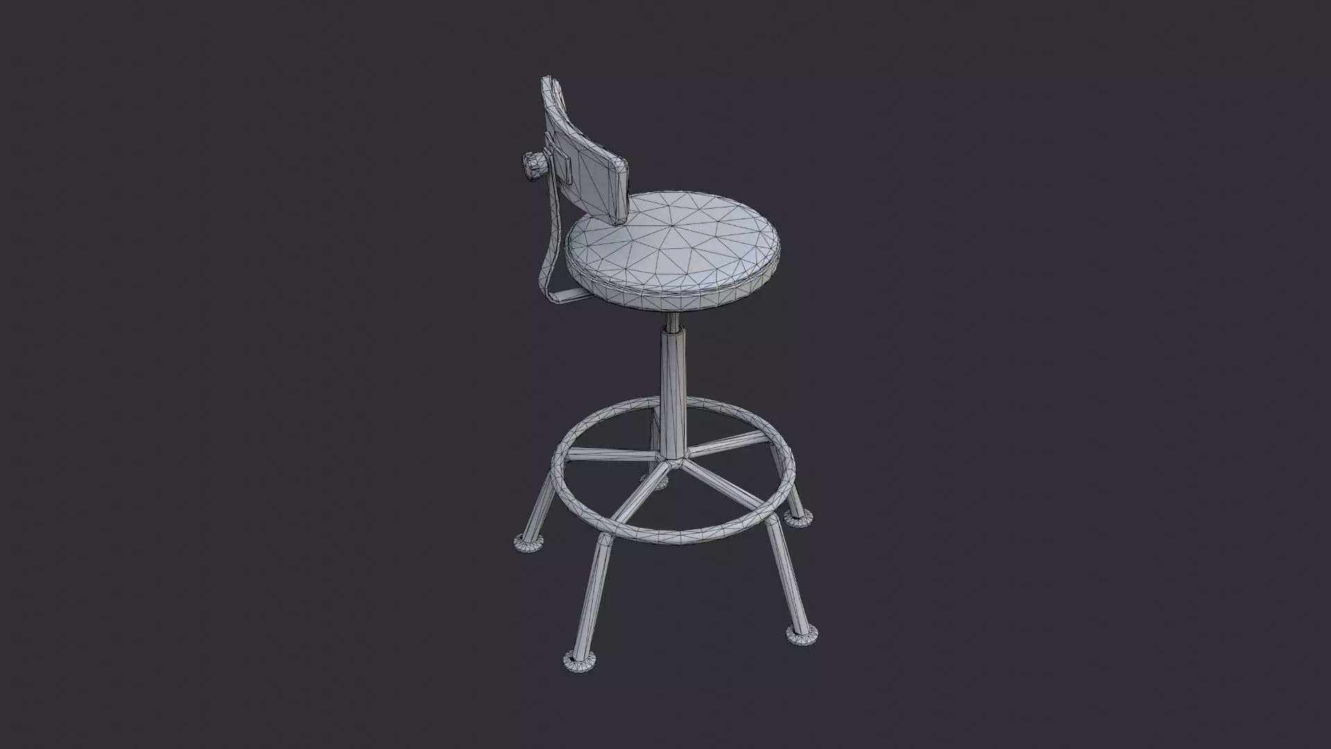 Lab Stool with Metal Frame and Brown Seat Low-poly 3D model_7