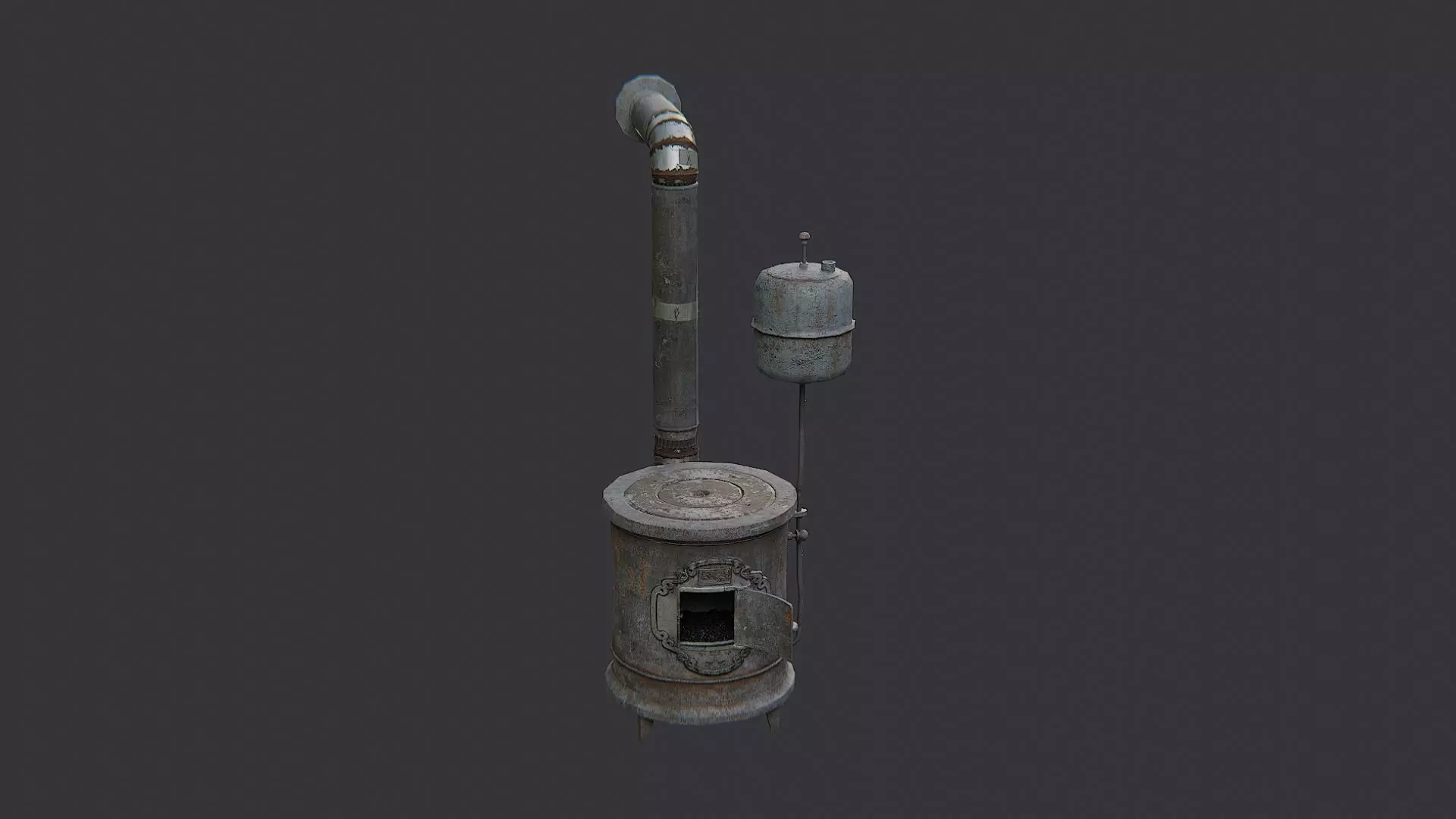 Rustic round coal stove with chimney Low-poly 3D model_1