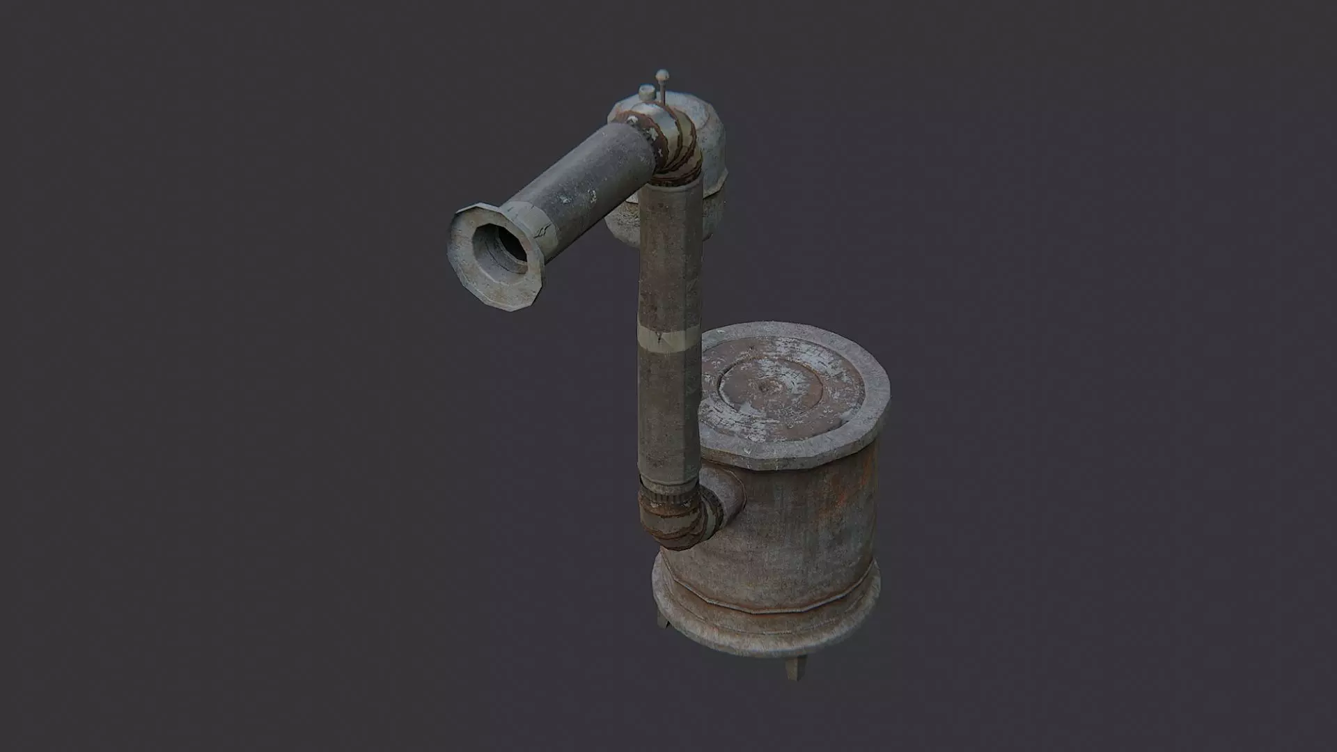 Rustic round coal stove with chimney Low-poly 3D model_3