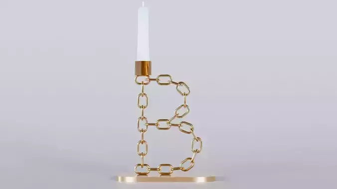 Alphabet B Bronze Chain Candleholder 3D Model True 4K PBR Render