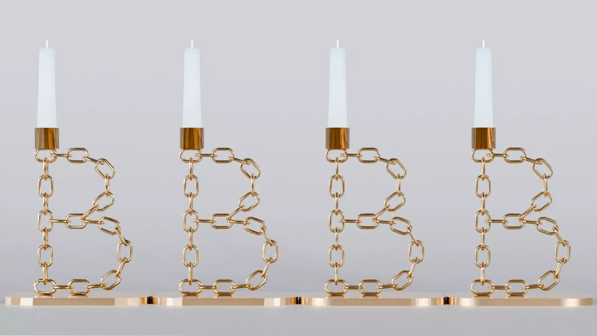 Alphabet B Bronze Chain Candleholder 3D Model True 4K PBR Render Low-poly 3D model_4