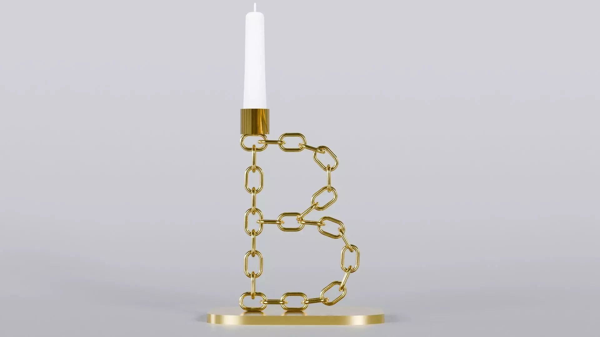 Alphabet B Gold Chain Candleholder 3D Model True 4K PBR Renders Low-poly 3D model_0