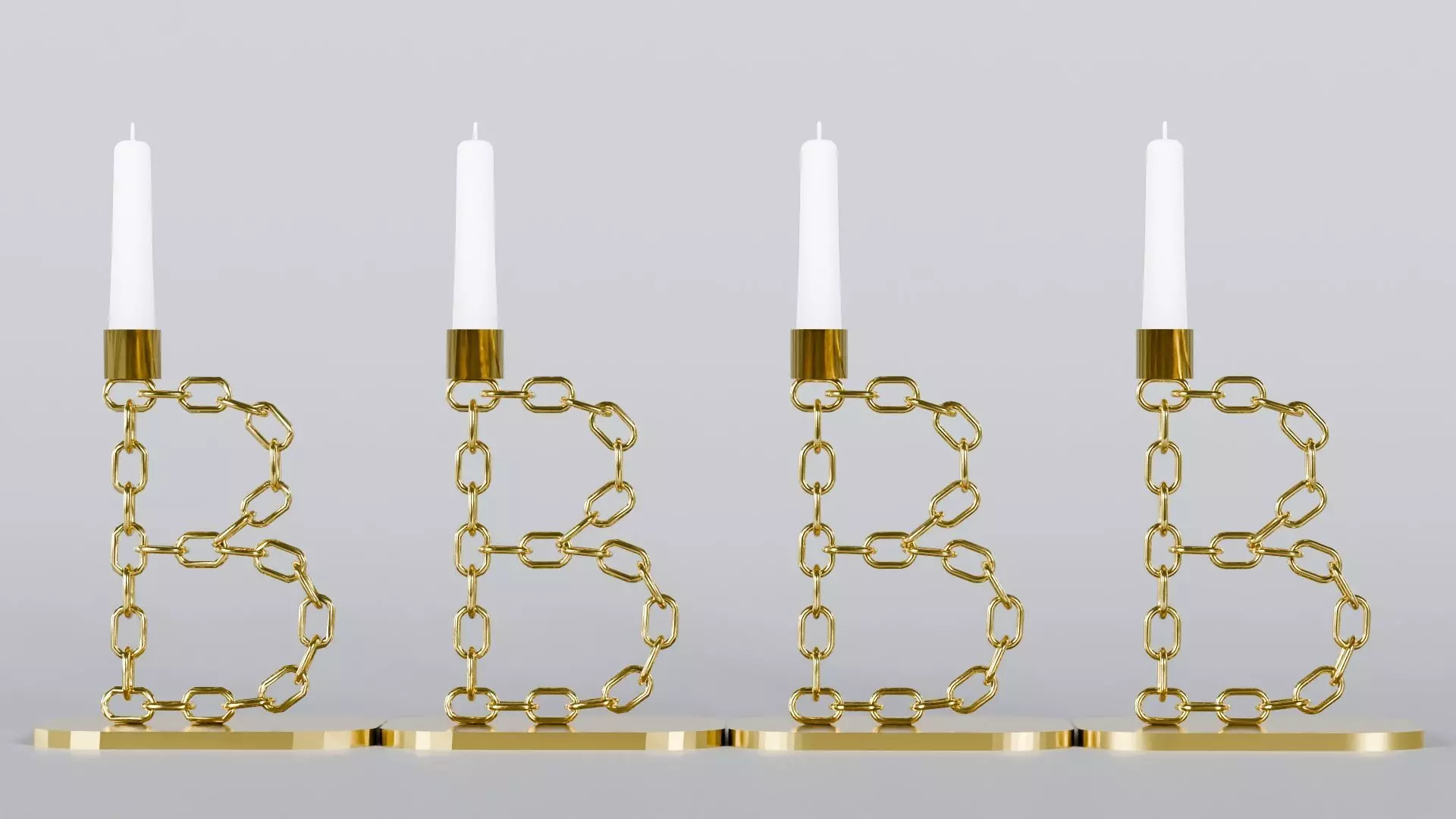 Alphabet B Gold Chain Candleholder 3D Model True 4K PBR Renders Low-poly 3D model_1