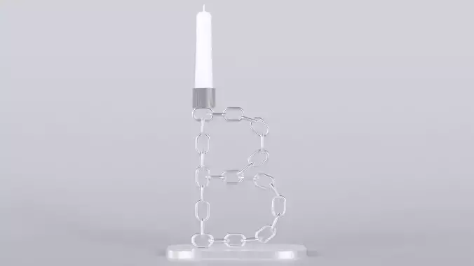 Alphabet B Chain Silver Candleholder 3D Model True 4K PBR Render Low-poly 3D model