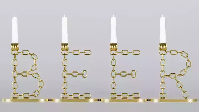 Alphabet Beer Chain Gold Candleholder 3D Model True 4K PBR Rendr