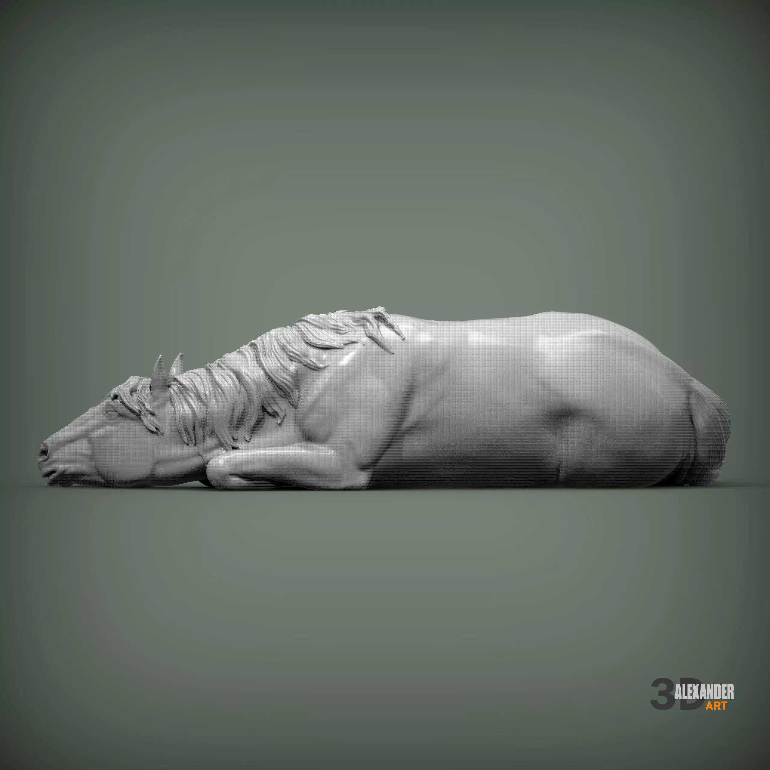 horse is sleeping 3D print model_2
