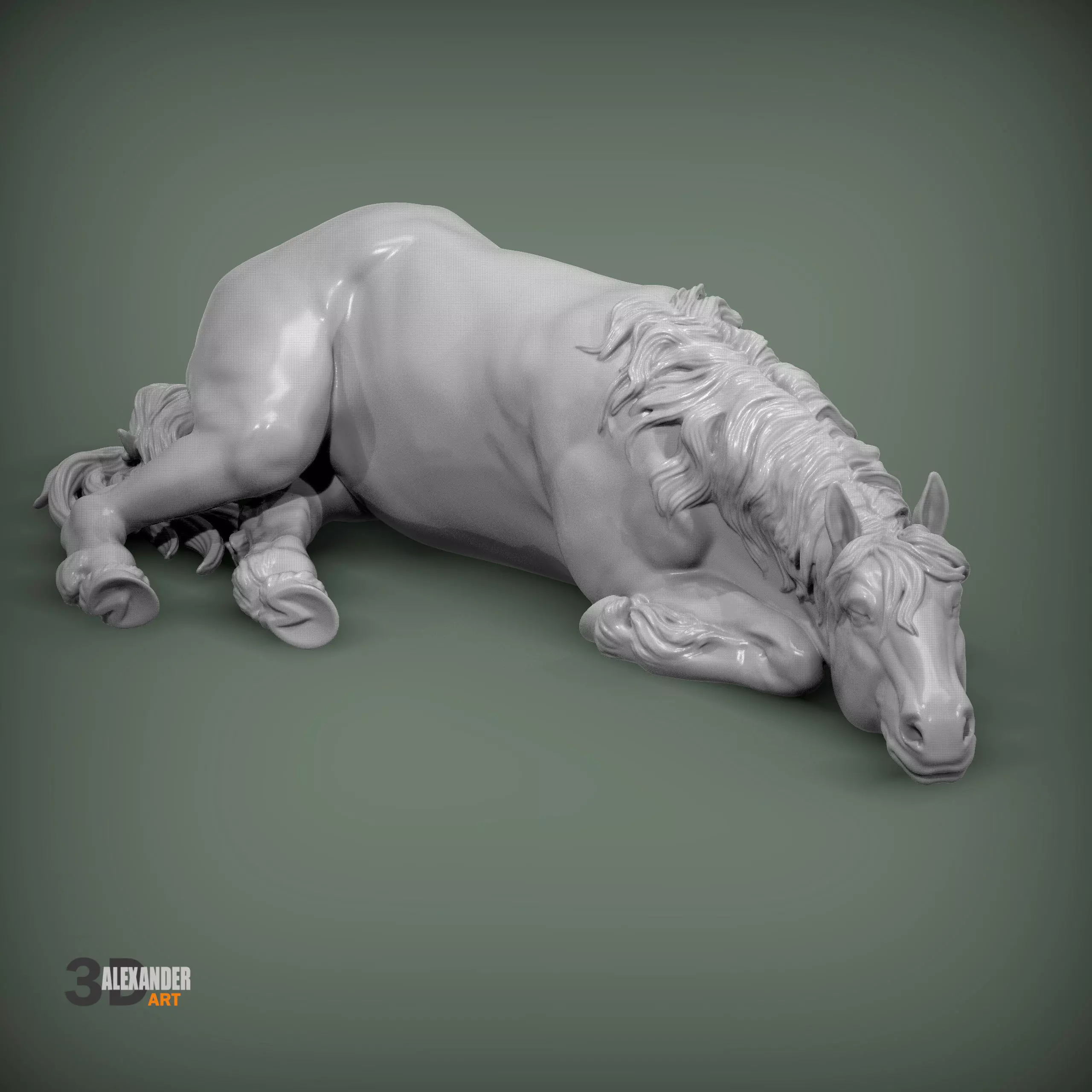 horse is sleeping 3D print model_4