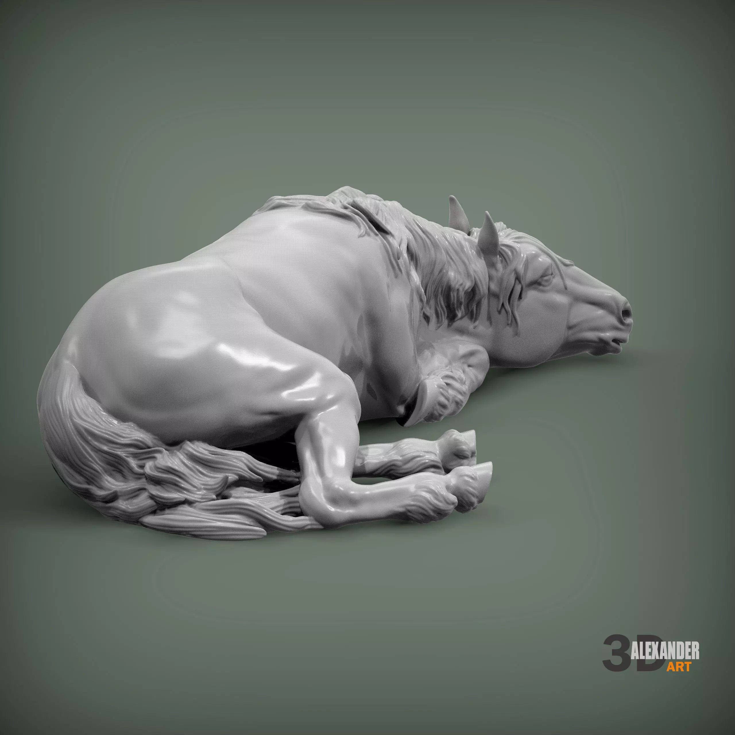 horse is sleeping 3D print model_3