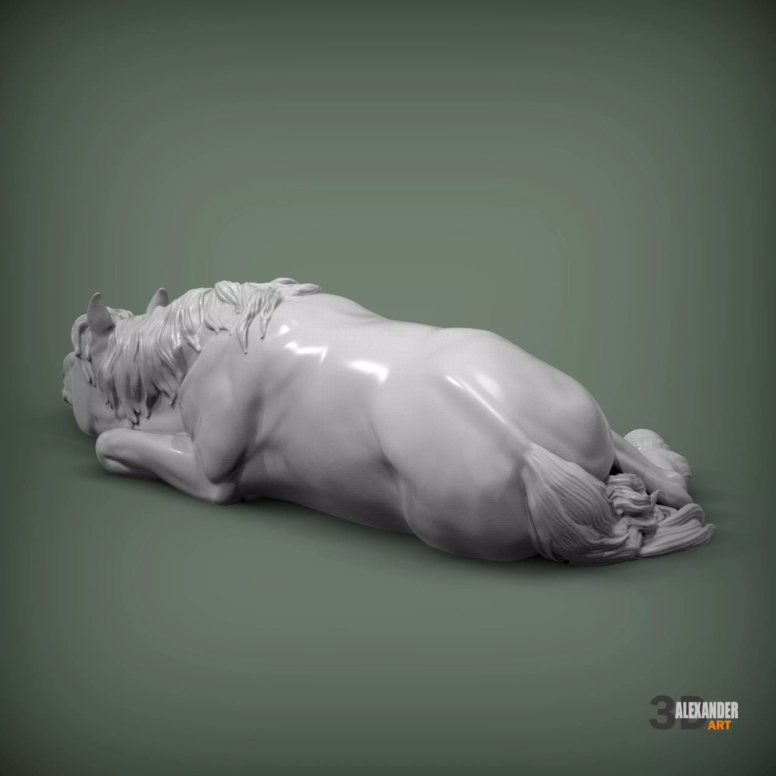 horse is sleeping 3D print model_5