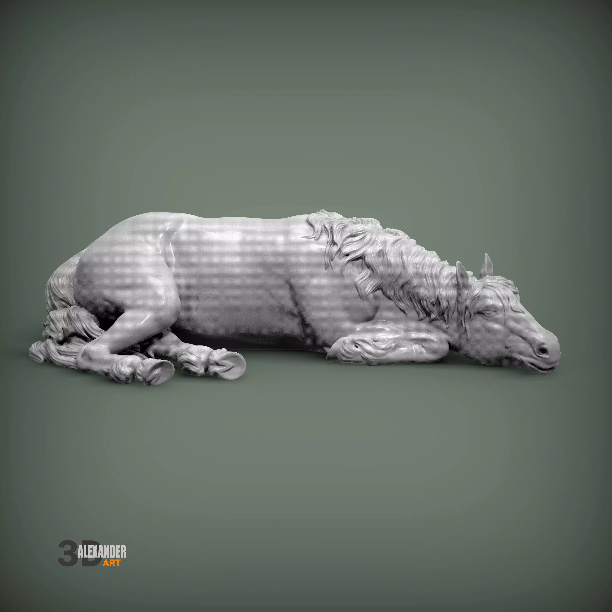 horse is sleeping 3D print model_0