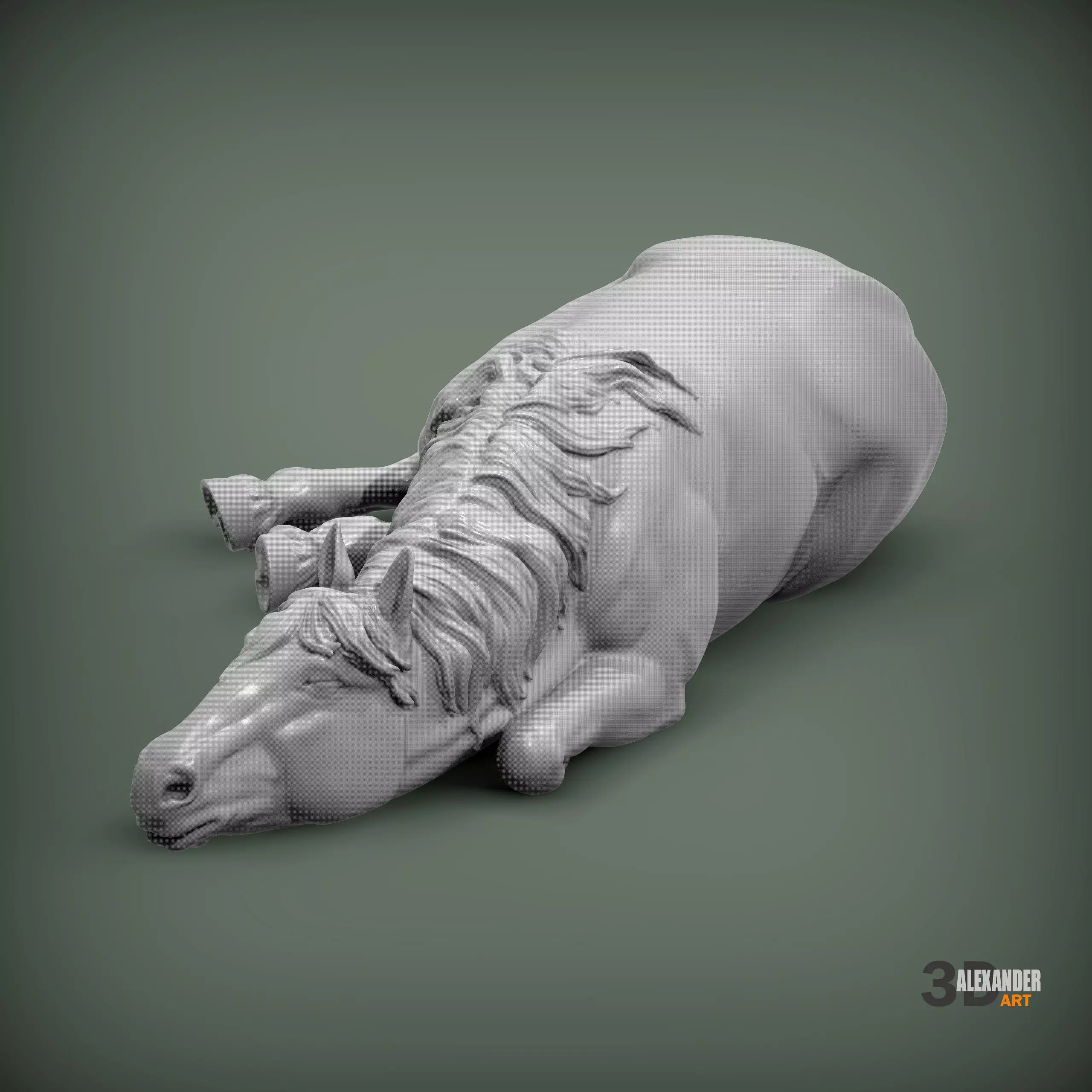 horse is sleeping 3D print model_1