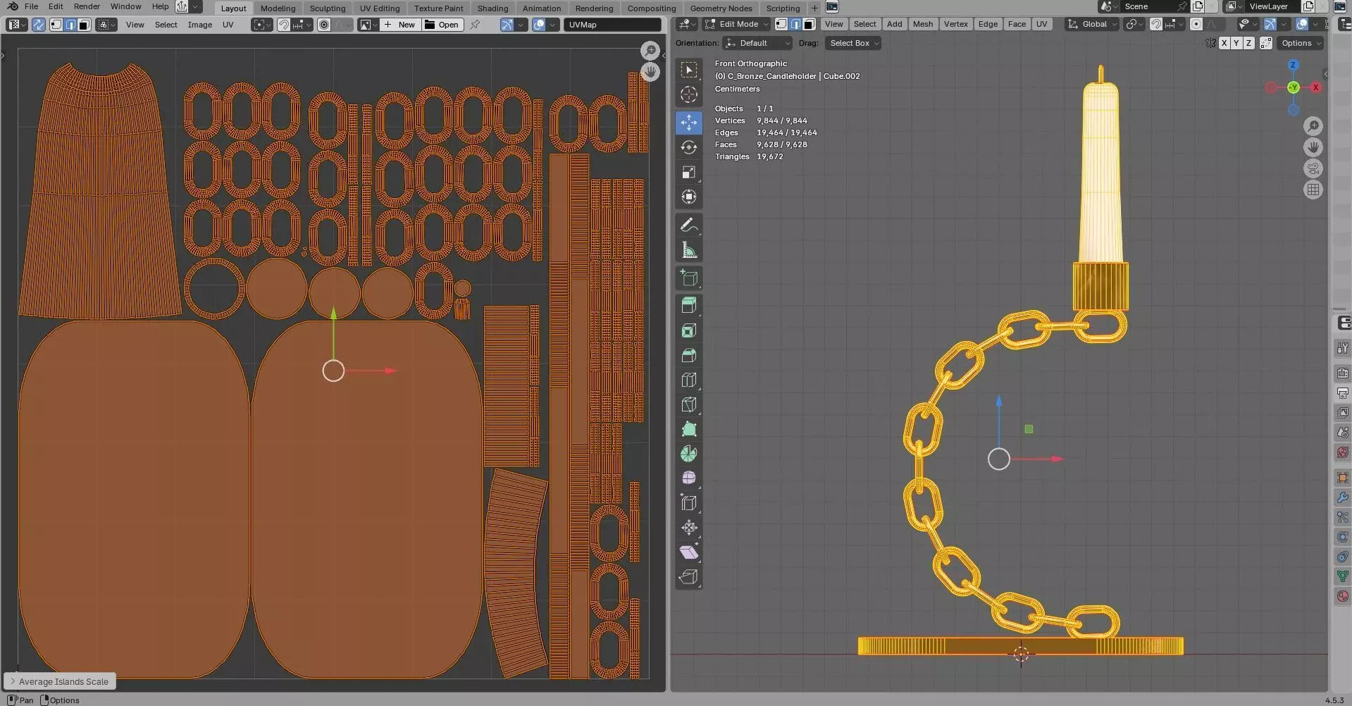 Alphabet C Chain Bronze Candleholder 3D Model True 4K PBR Render Low-poly 3D model_6