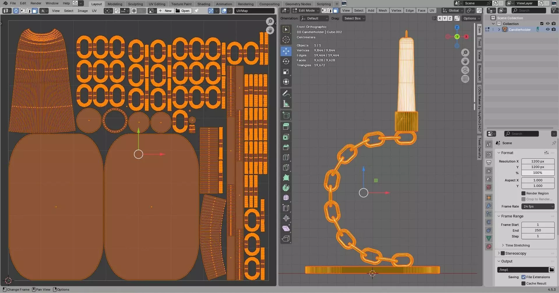 Alphabet C Chain Gold Candleholder 3D Model True 4K PBR Render Low-poly 3D model_6