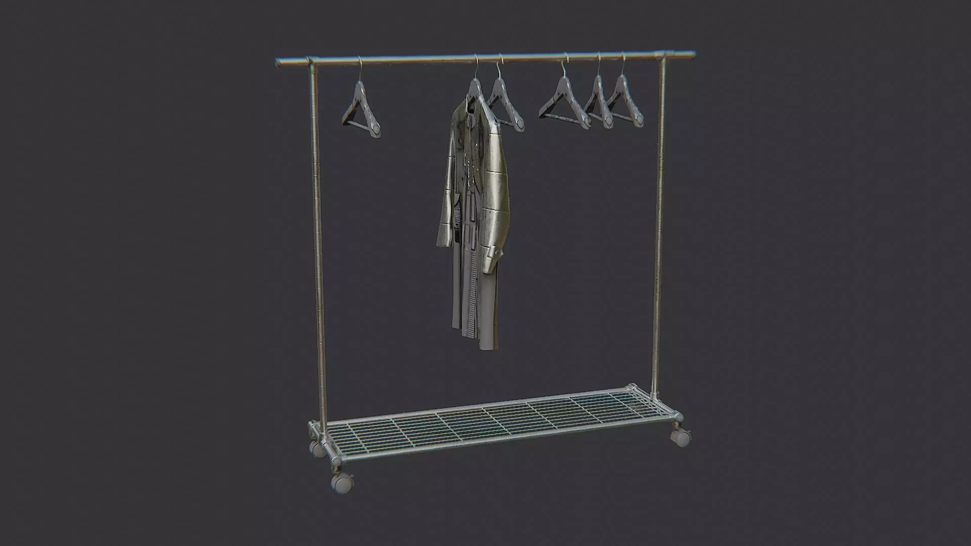 Metal Coat Rack with Hanging Garments Low-poly 3D model_2