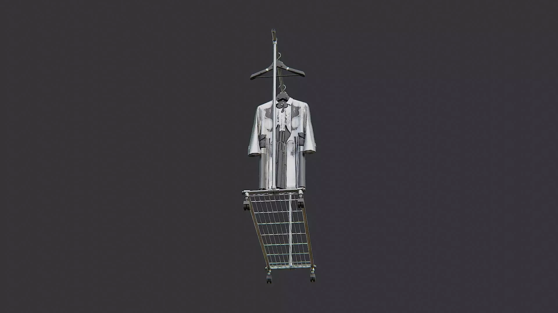 Metal Coat Rack with Hanging Garments Low-poly 3D model_5