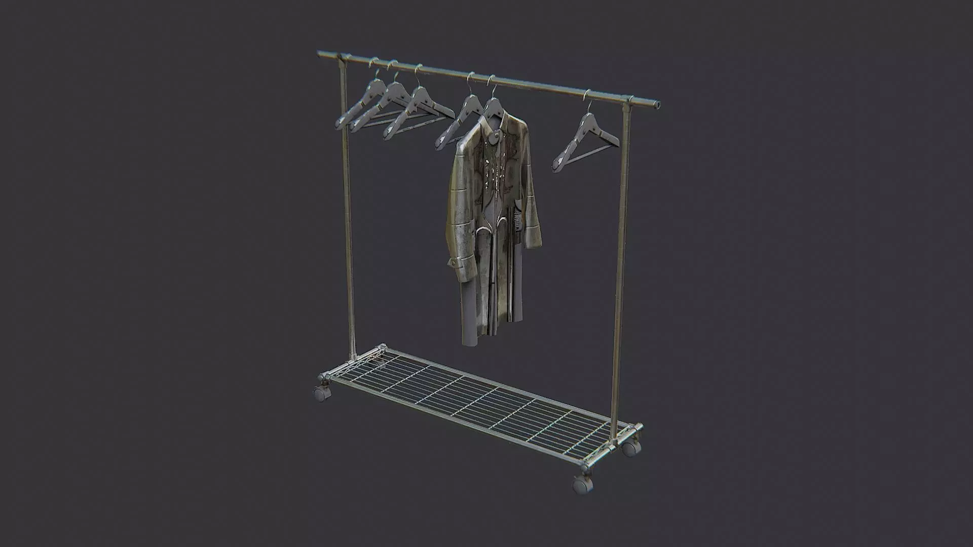 Metal Coat Rack with Hanging Garments Low-poly 3D model_1