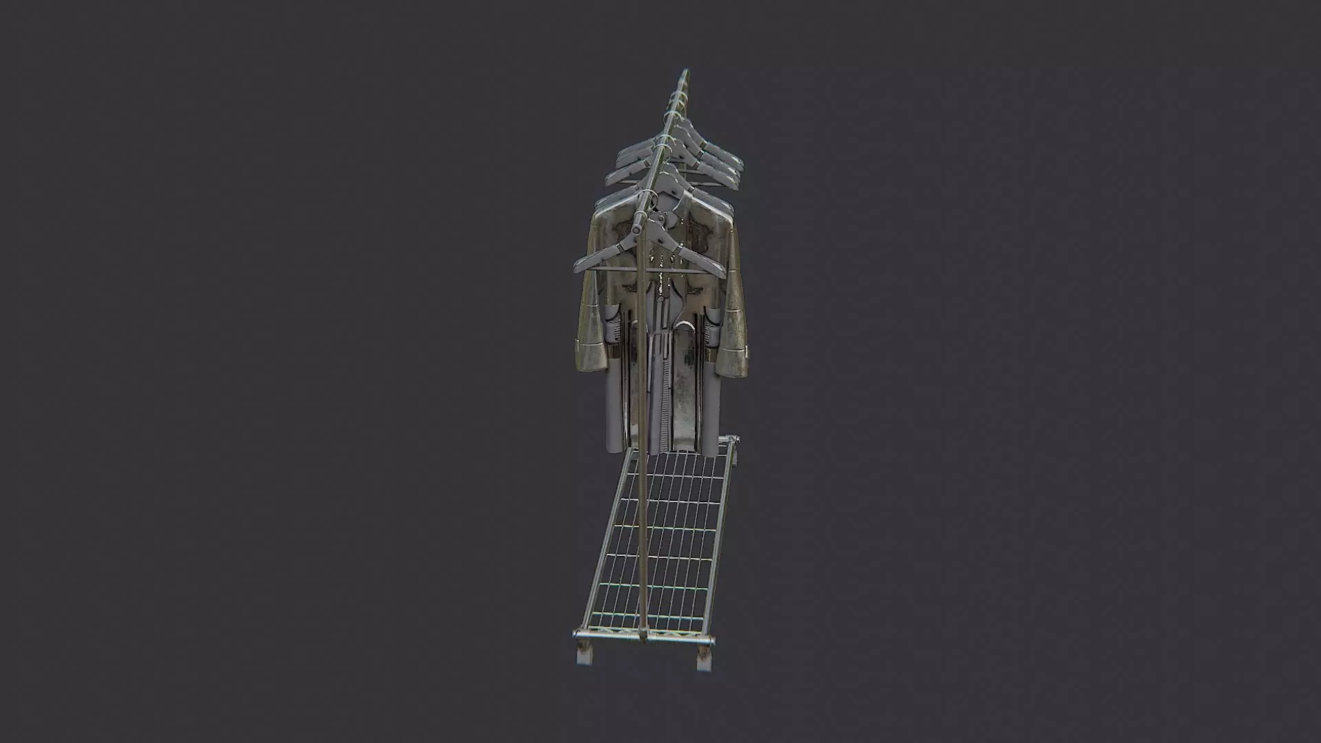 Metal Coat Rack with Hanging Garments Low-poly 3D model_0