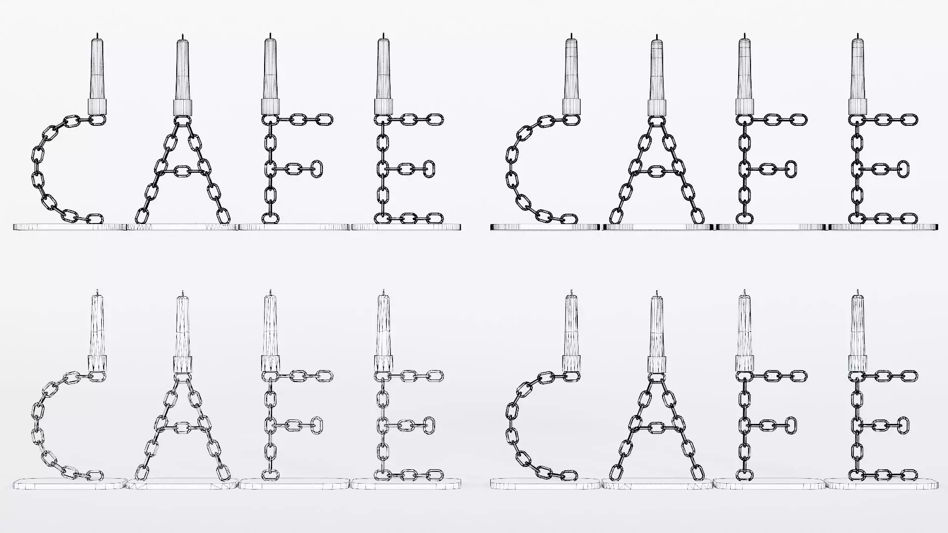 Alphabet Cafe Gold Chain Candleholder 3D Model True 4K PBR Rendr Low-poly 3D model_11