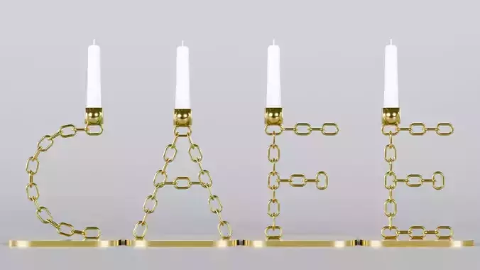Alphabet Cafe Gold Chain Candleholder 3D Model True 4K PBR Rendr