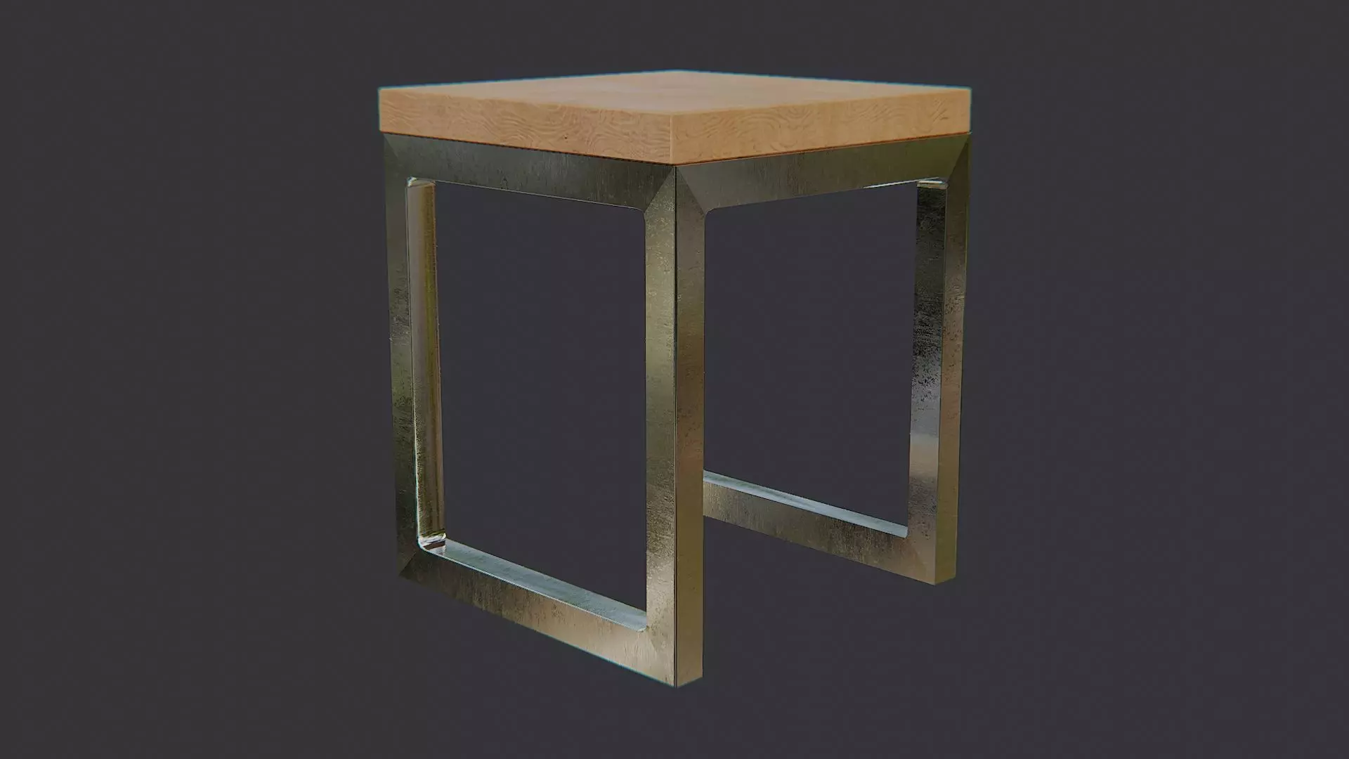 Metal Frame Side Table with Wood Top Low-poly 3D model_2