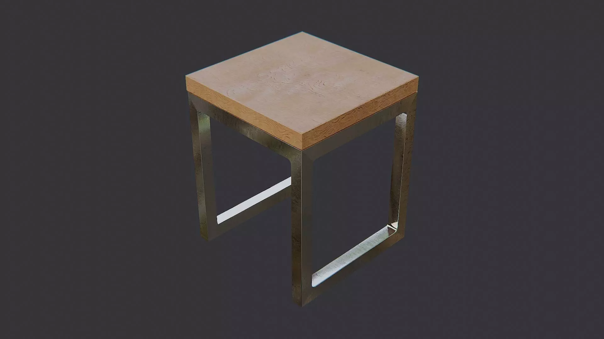 Metal Frame Side Table with Wood Top Low-poly 3D model_3