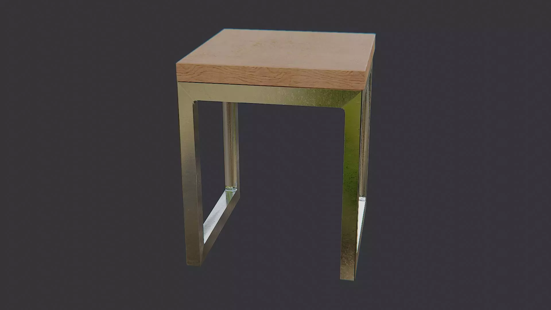 Metal Frame Side Table with Wood Top Low-poly 3D model_1