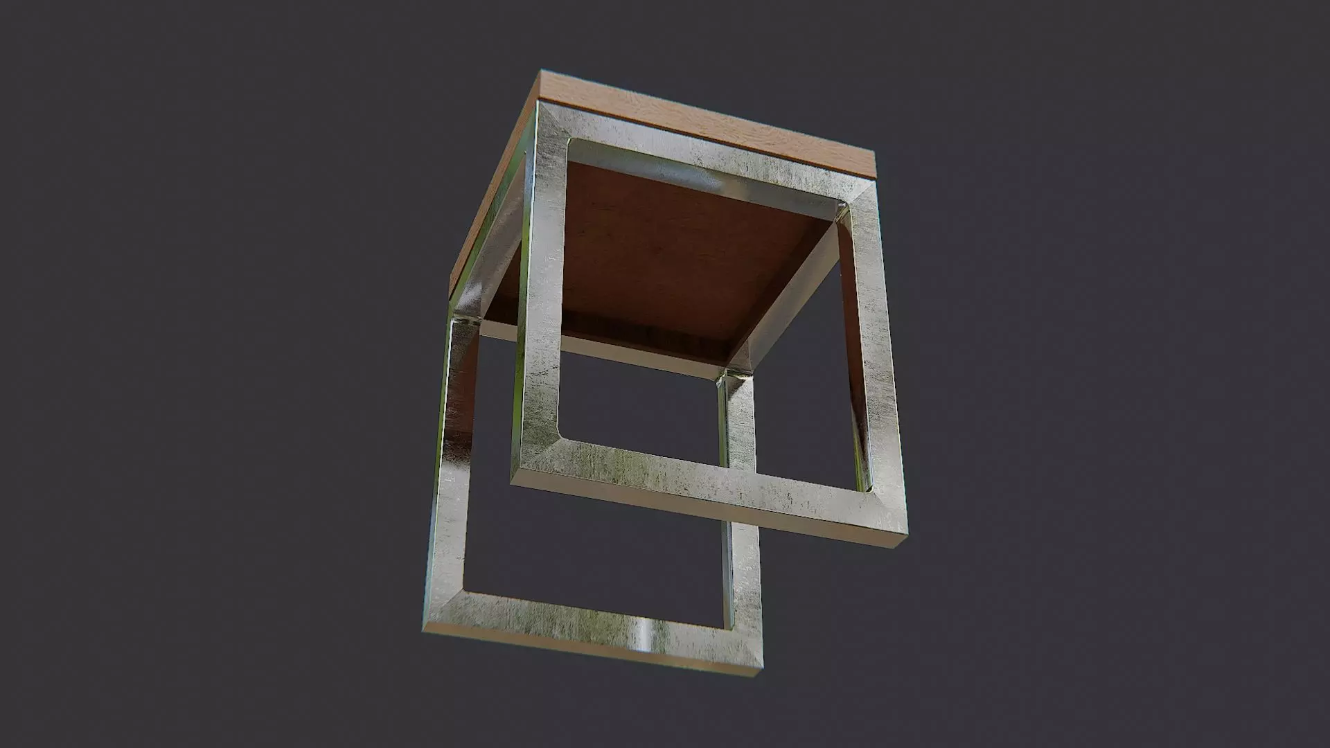 Metal Frame Side Table with Wood Top Low-poly 3D model_5