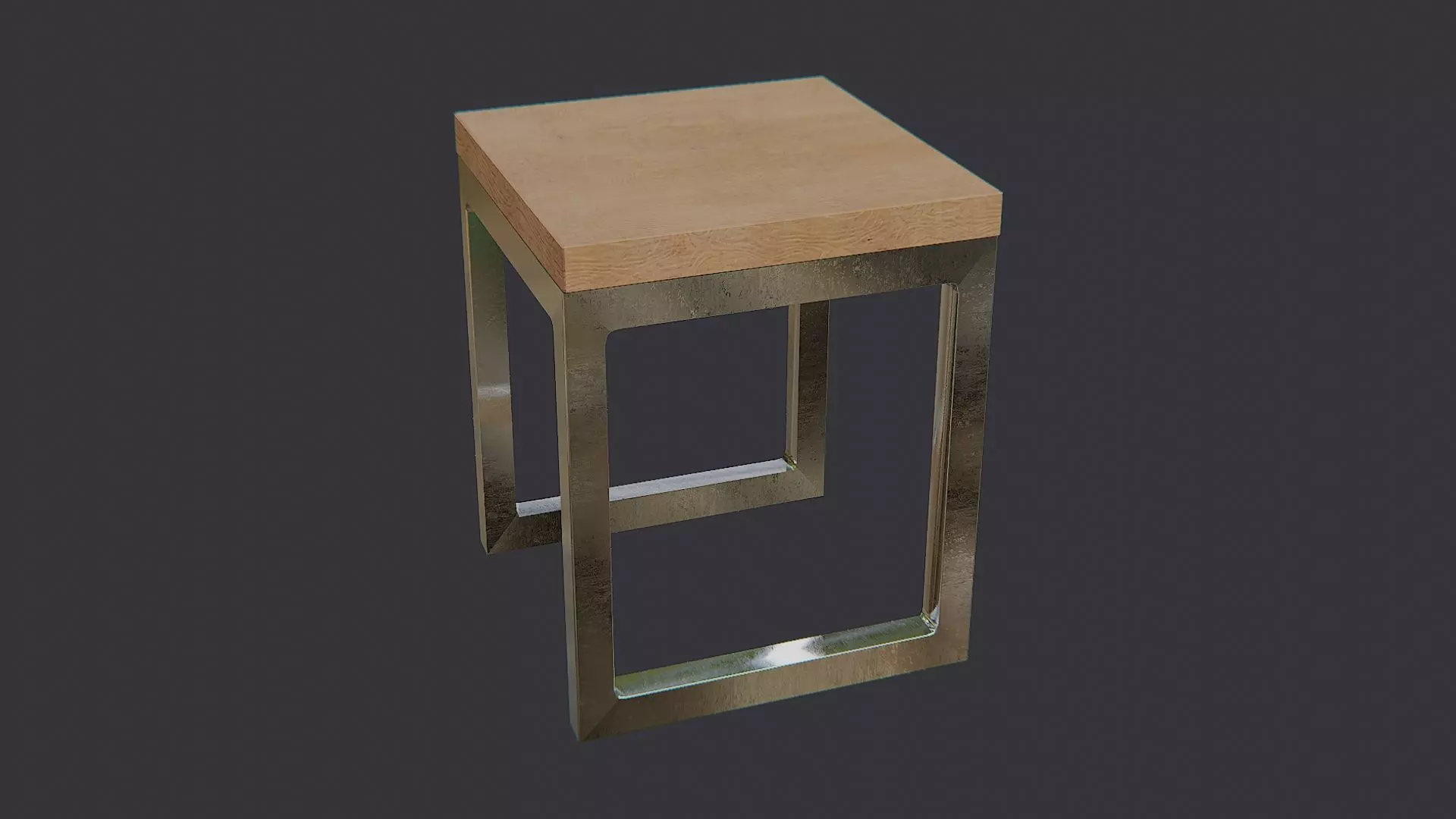 Metal Frame Side Table with Wood Top Low-poly 3D model_0