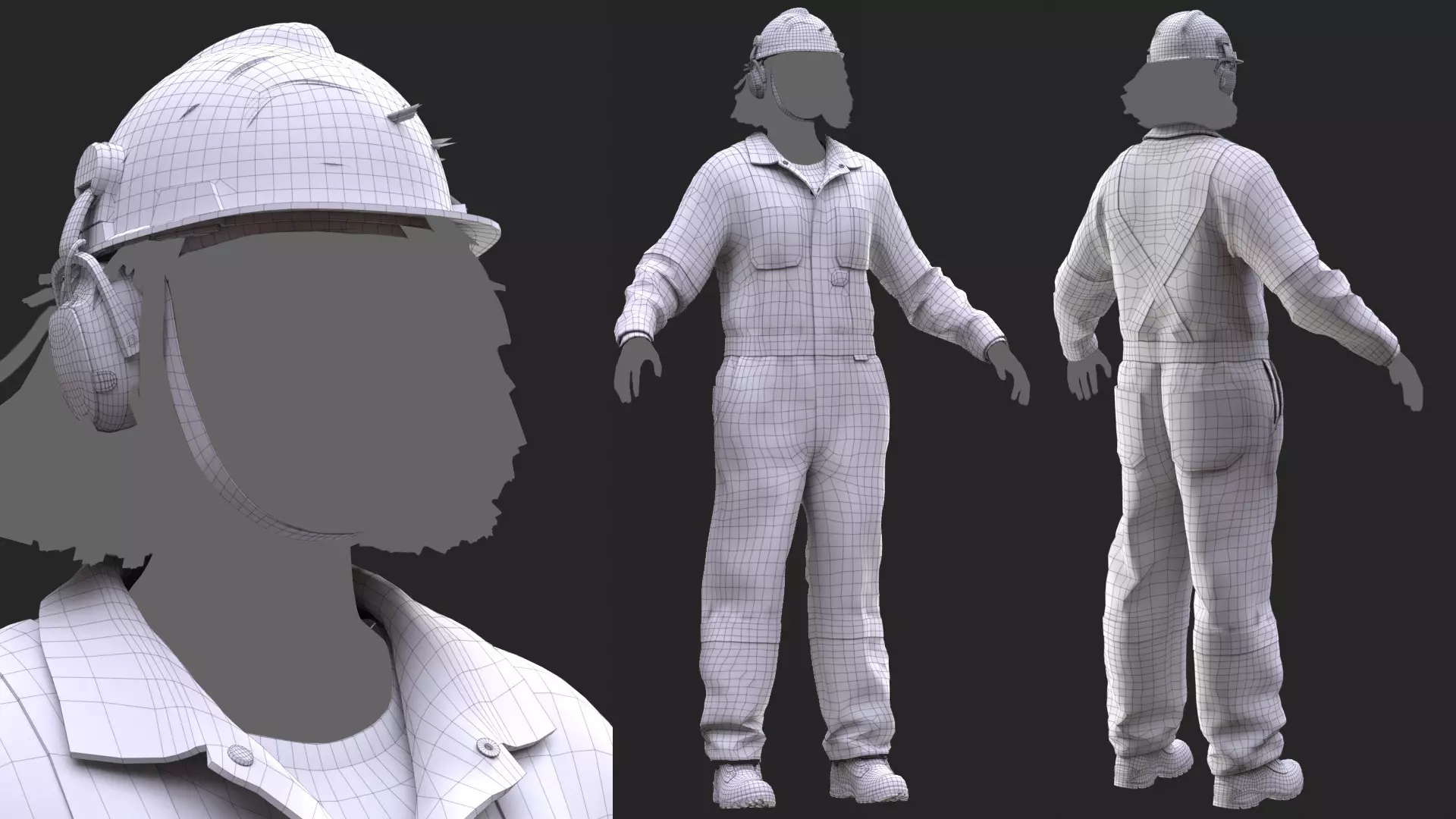 Female Miner Outfit Free low-poly 3D model_3