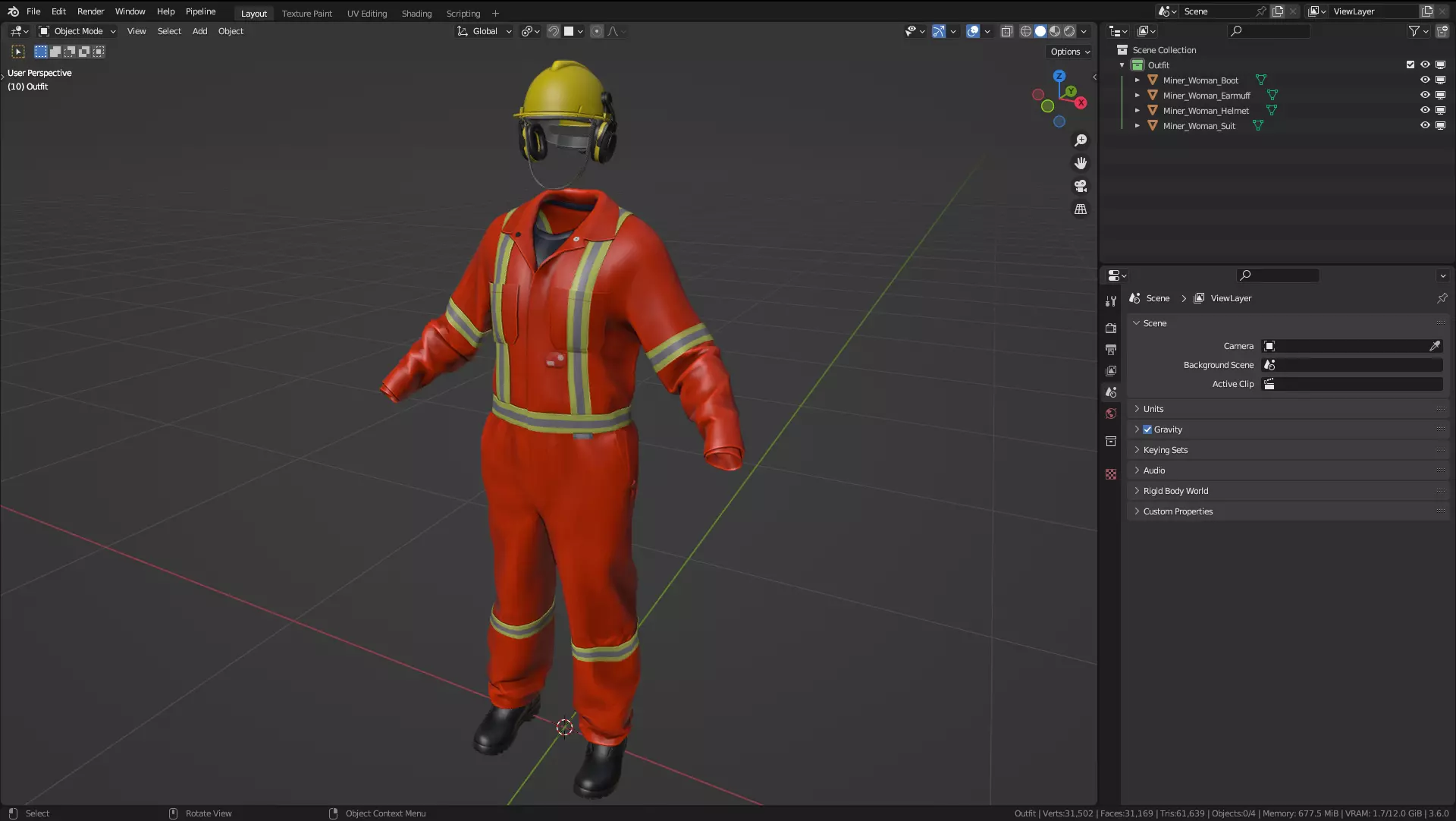 Female Miner Outfit Free low-poly 3D model_2