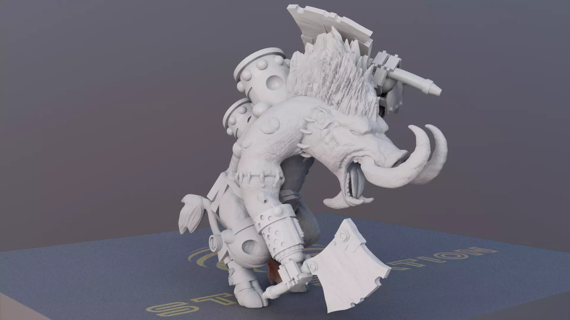 CyberTusker SciFi Boar Warrior 3D print model_4