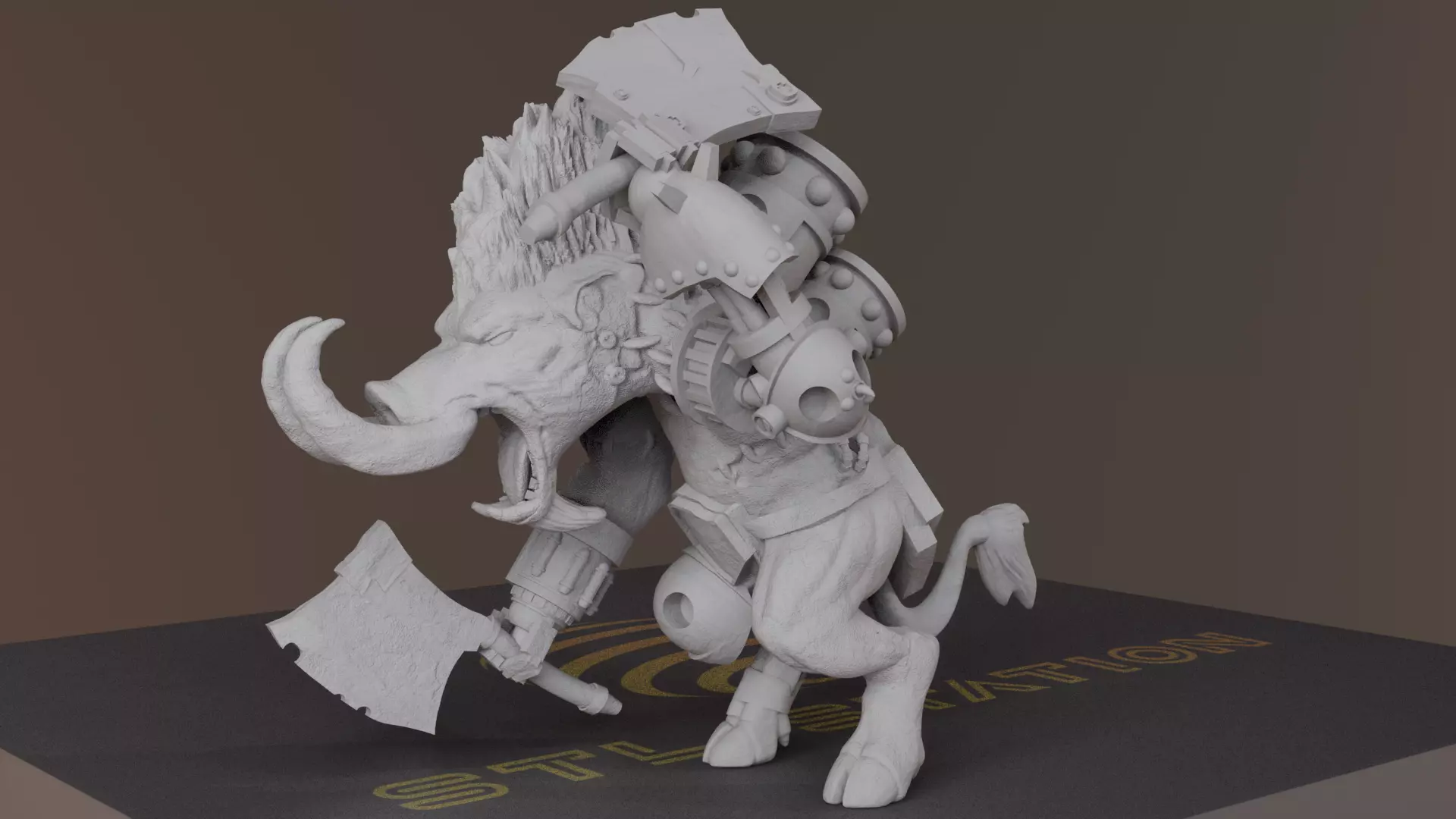 CyberTusker SciFi Boar Warrior 3D print model_0