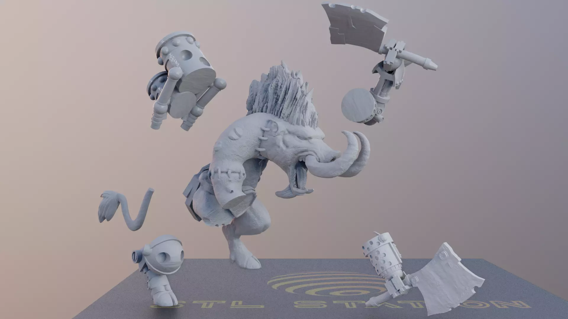 CyberTusker SciFi Boar Warrior 3D print model_1