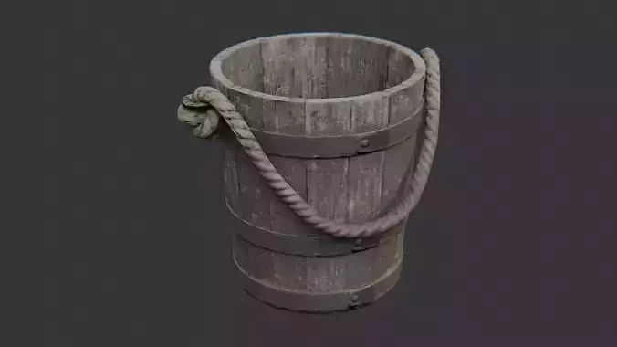 Rustic Wooden Bucket with Rope Handle