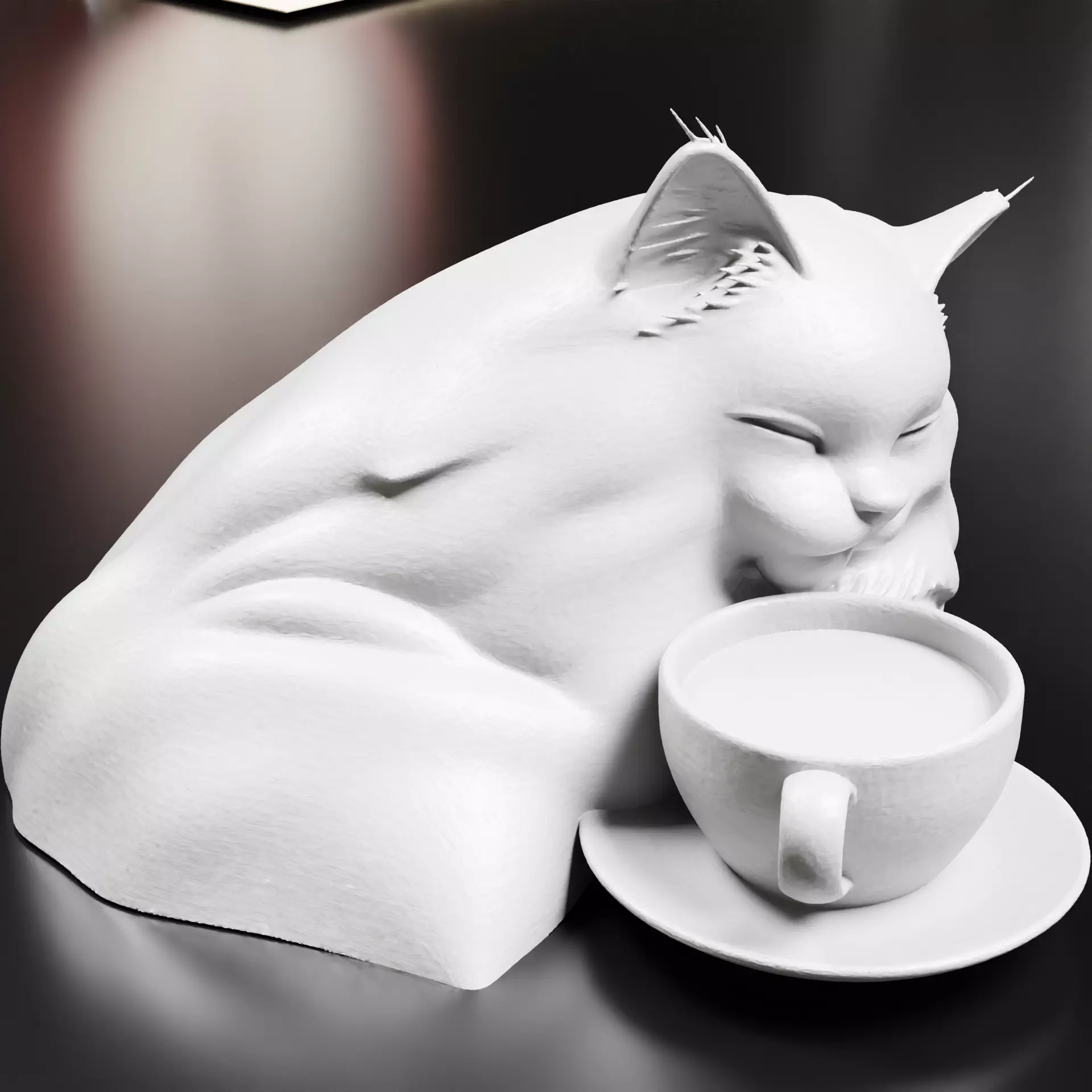 Sleepy Cat with Coffee Cup Figurine Paintable 3D print model_2