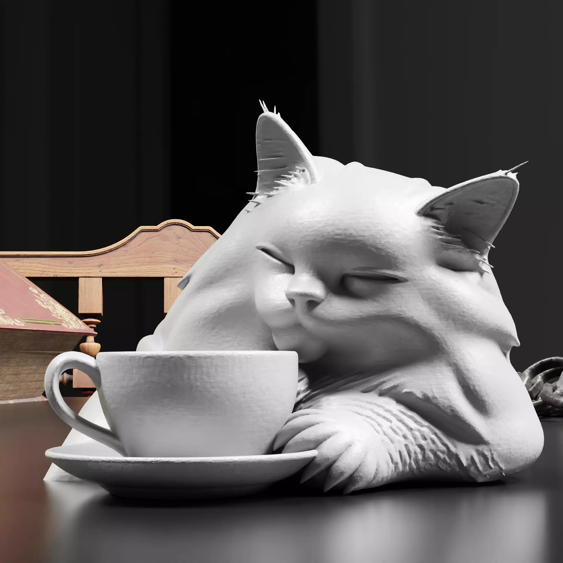 Sleepy Cat with Coffee Cup Figurine Paintable 3D print model_6