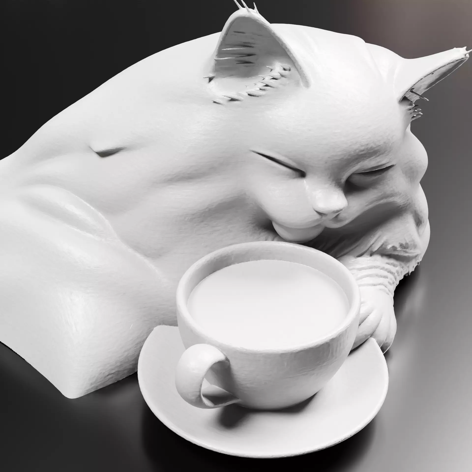 Sleepy Cat with Coffee Cup Figurine Paintable 3D print model_7
