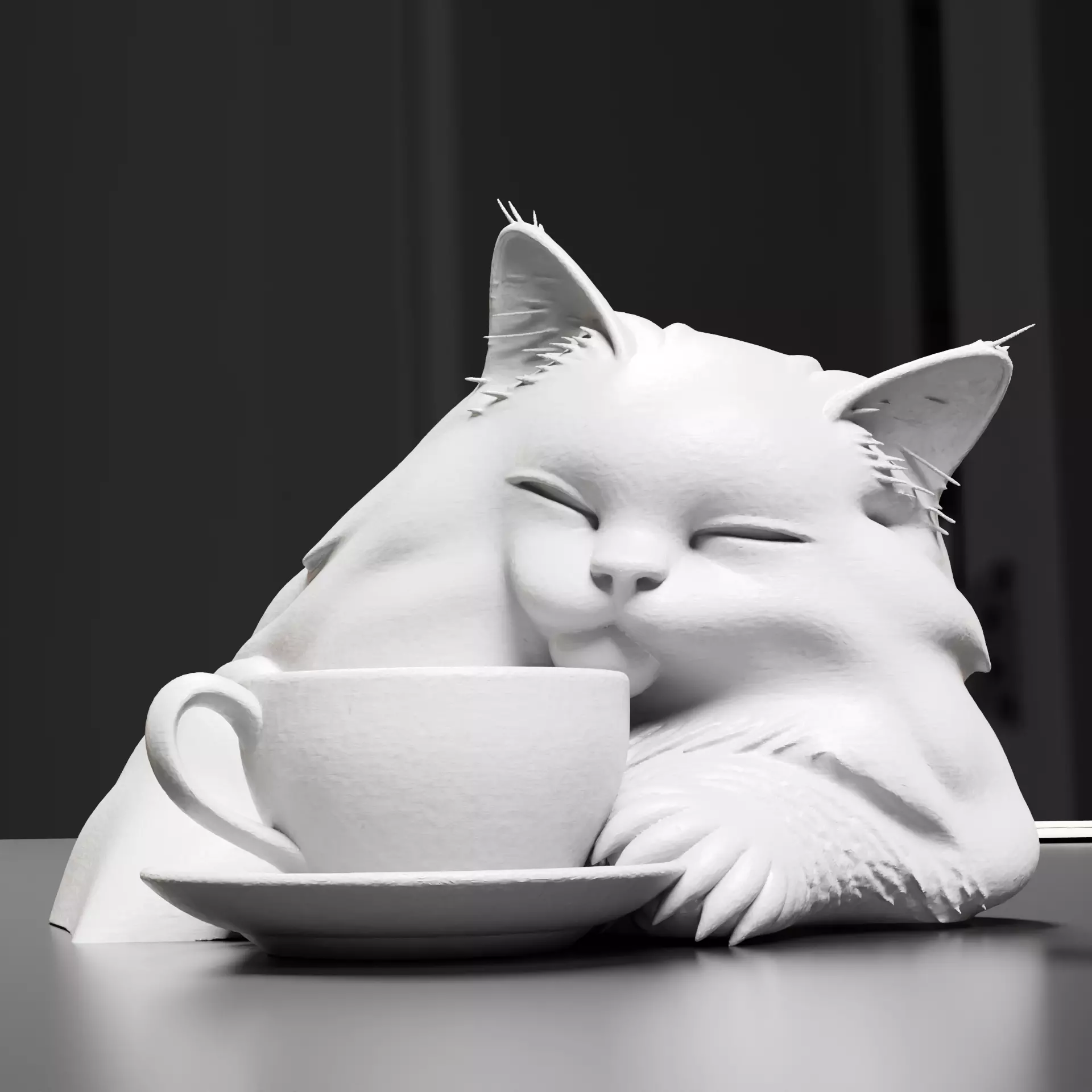 Sleepy Cat with Coffee Cup Figurine Paintable 3D print model_0