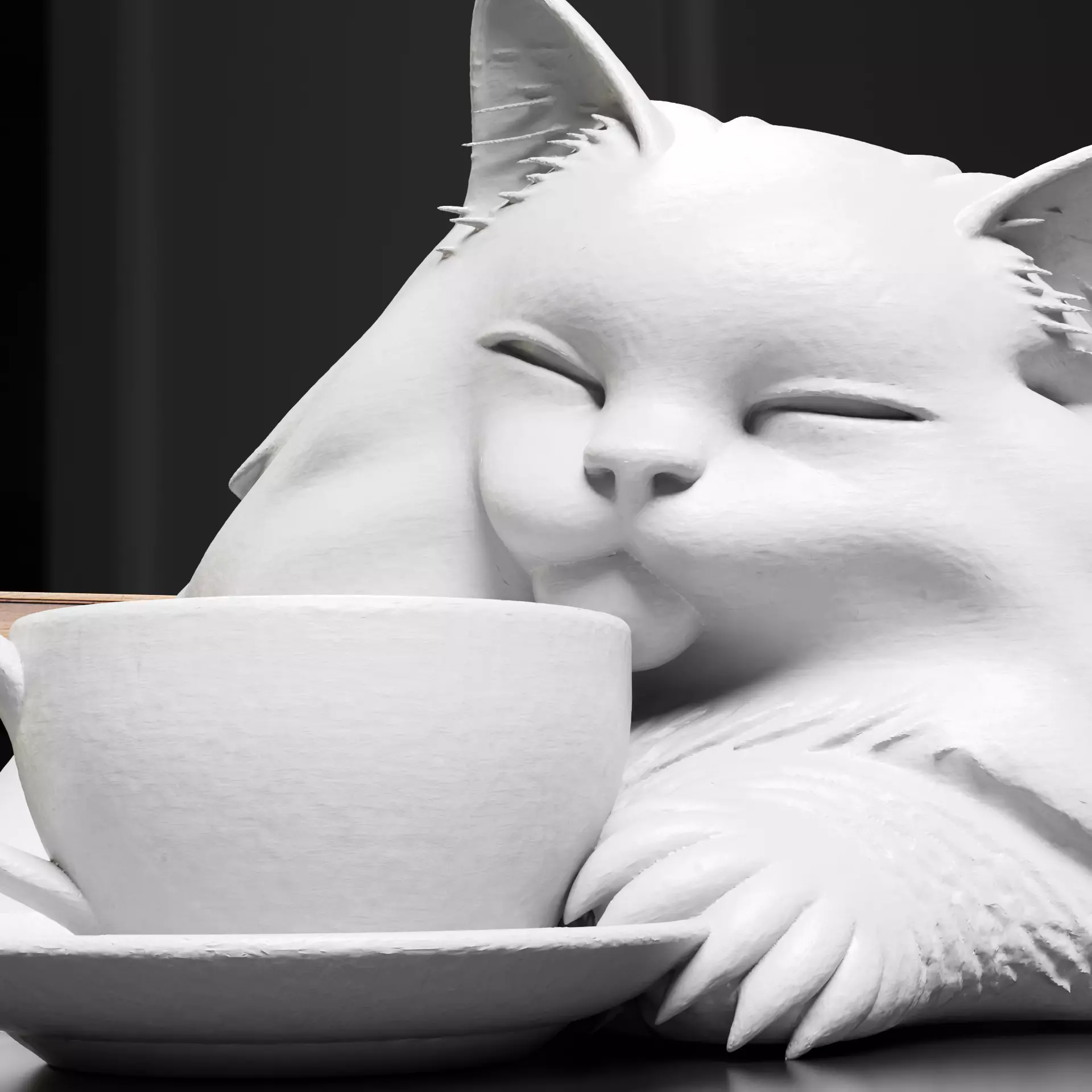 Sleepy Cat with Coffee Cup Figurine Paintable 3D print model_3