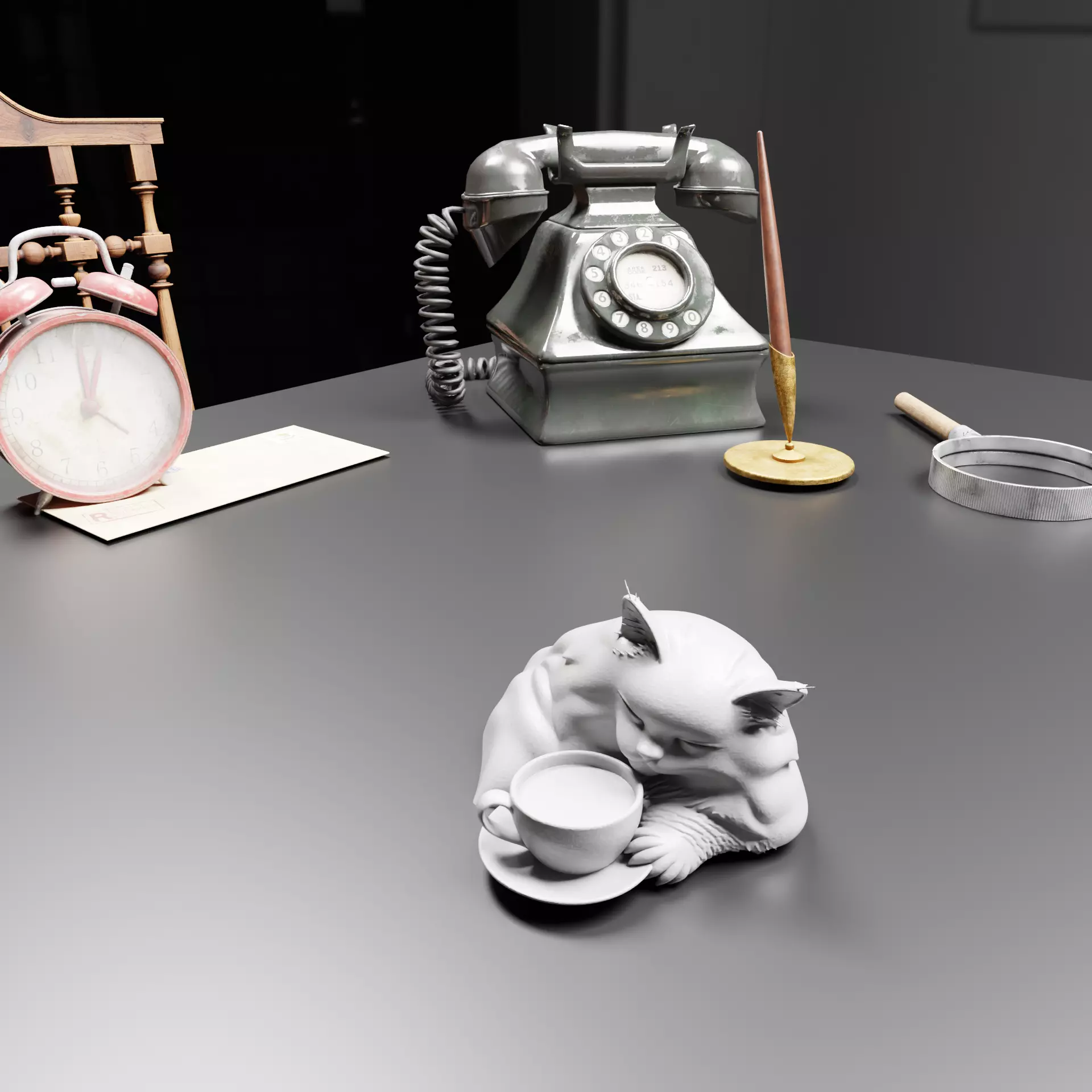 Sleepy Cat with Coffee Cup Figurine Paintable 3D print model_1