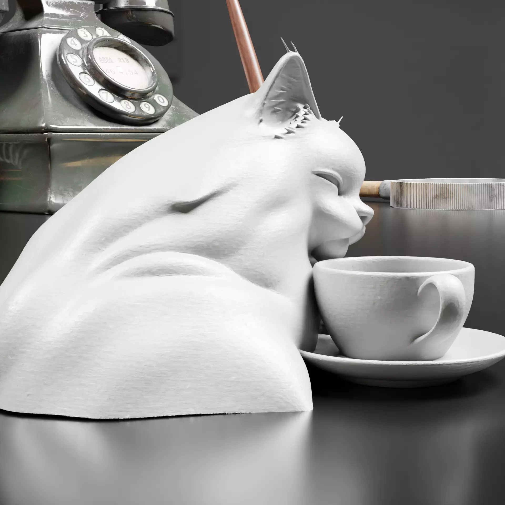 Sleepy Cat with Coffee Cup Figurine Paintable 3D print model_5