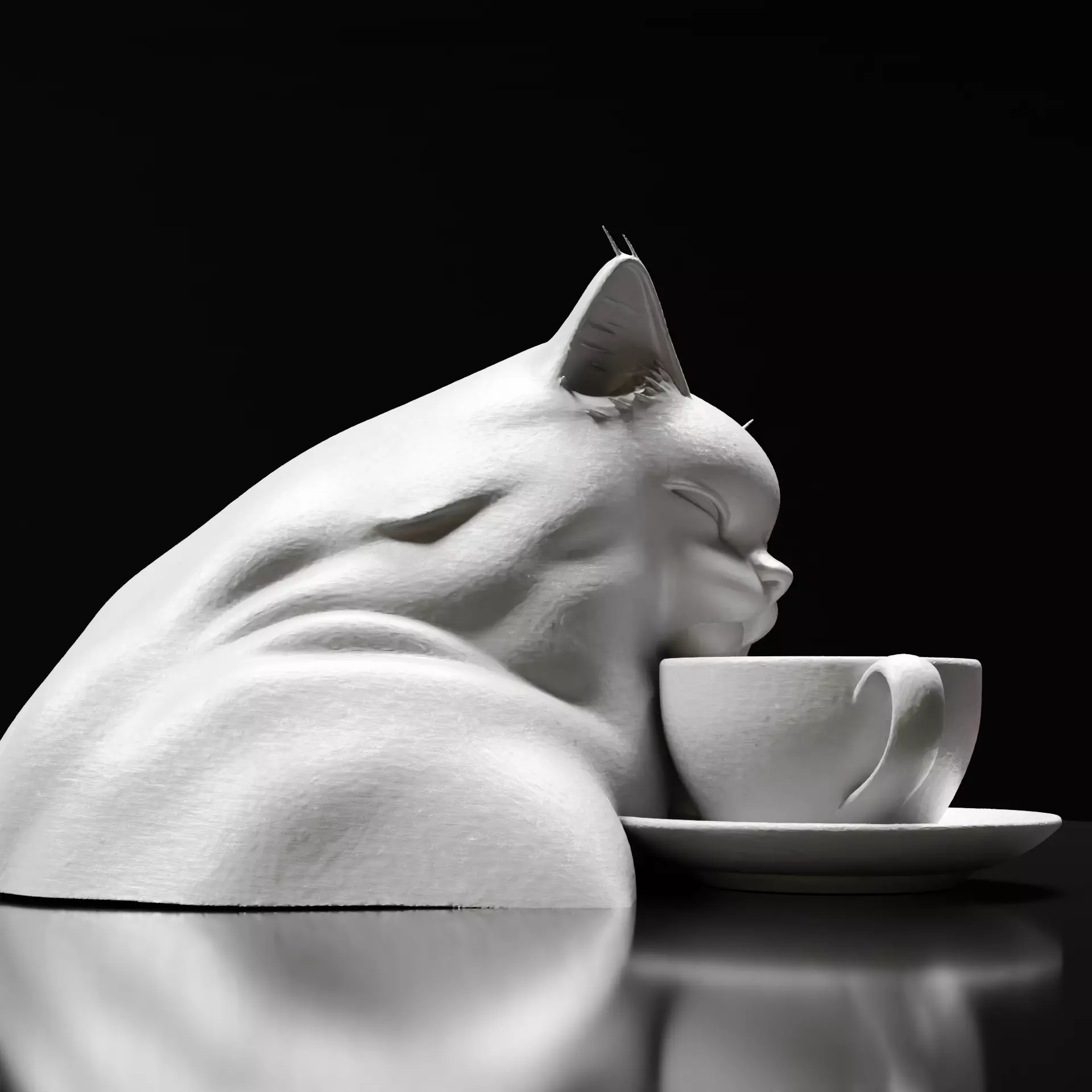 Sleepy Cat with Coffee Cup Figurine Paintable 3D print model_9