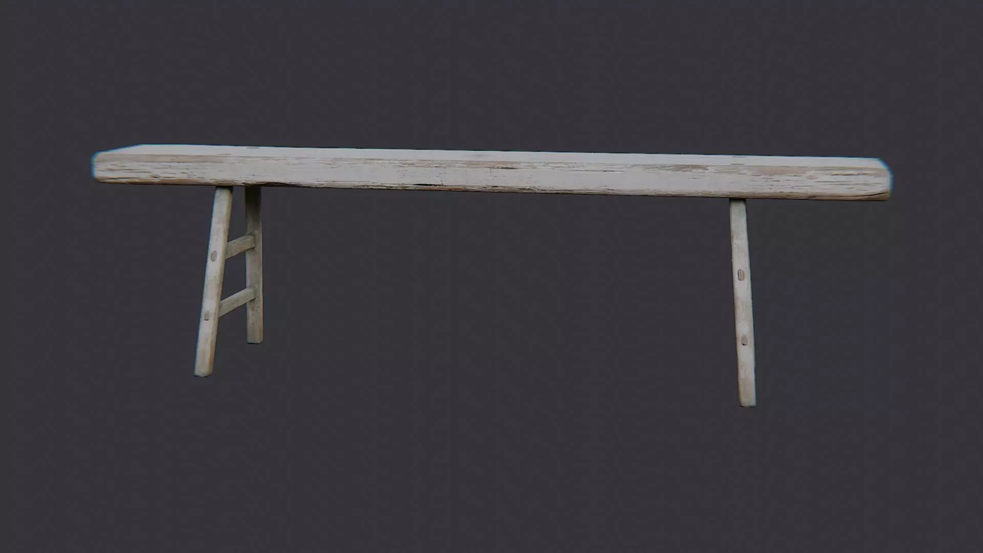 Rustic wooden long bench for interiors Low-poly 3D model_2