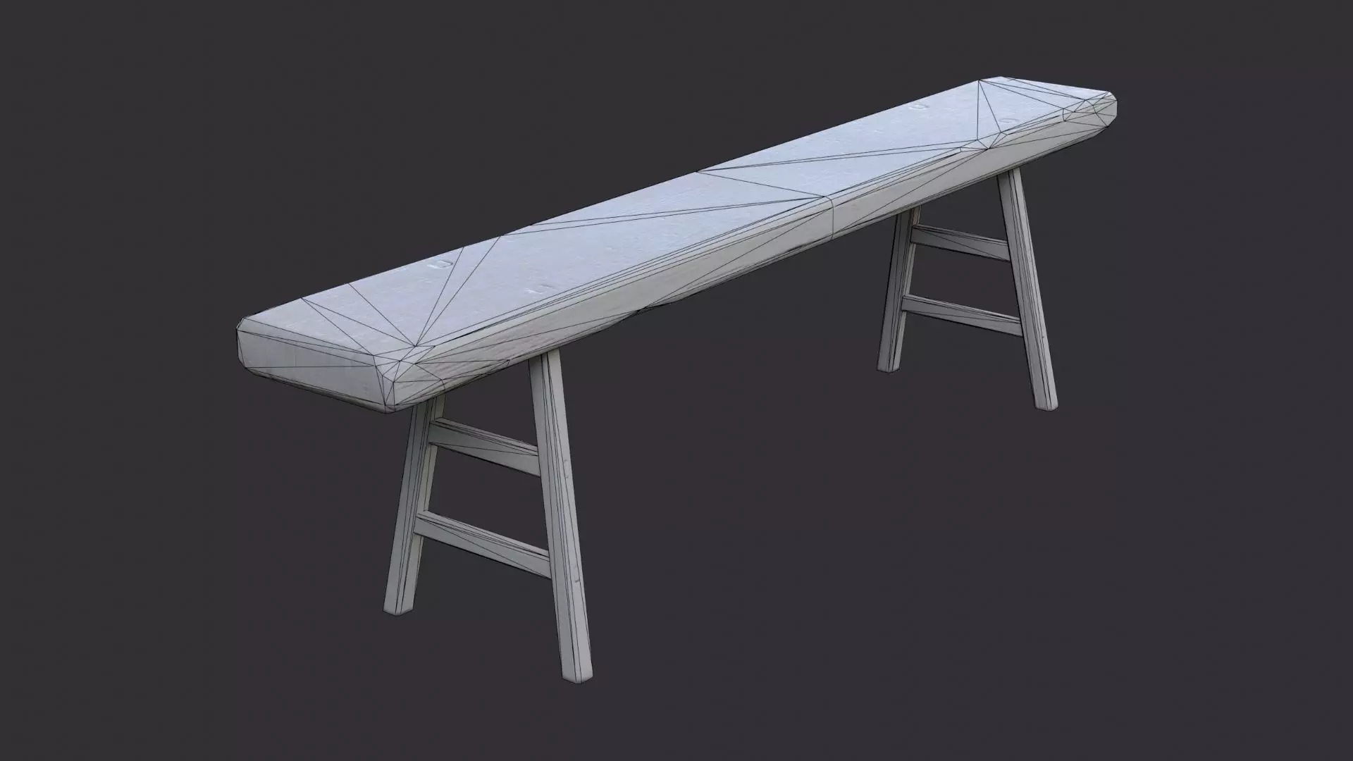 Rustic wooden long bench for interiors Low-poly 3D model_7