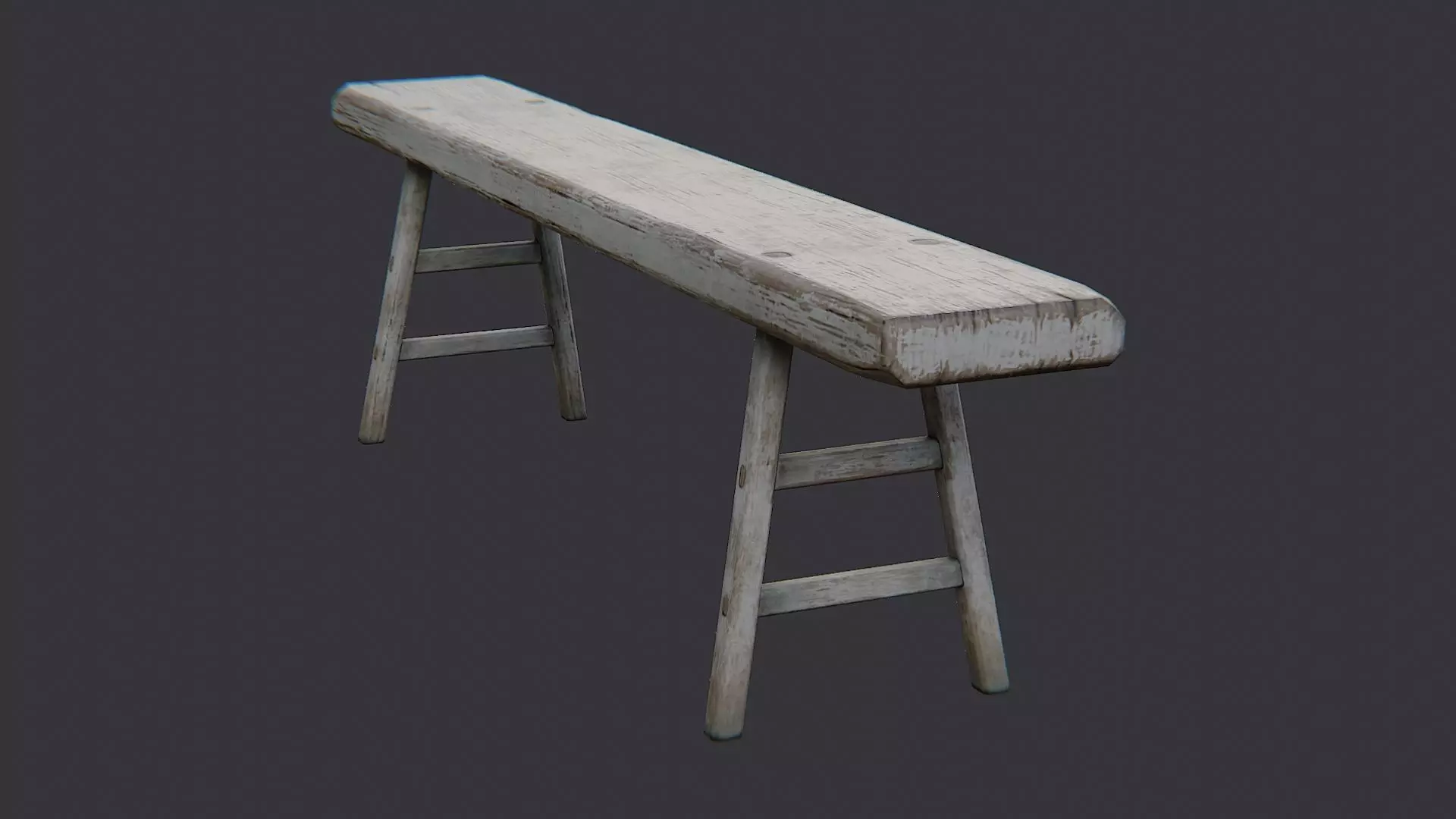 Rustic wooden long bench for interiors Low-poly 3D model_1
