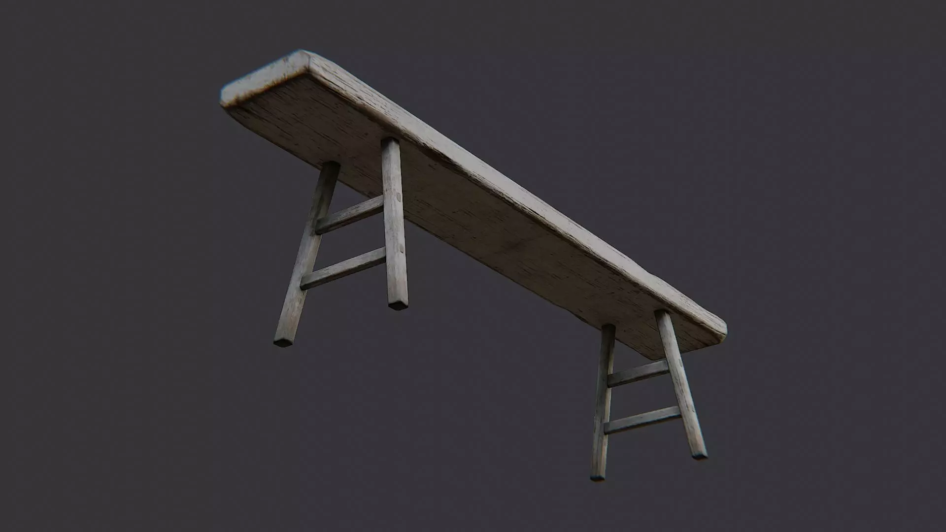 Rustic wooden long bench for interiors Low-poly 3D model_5