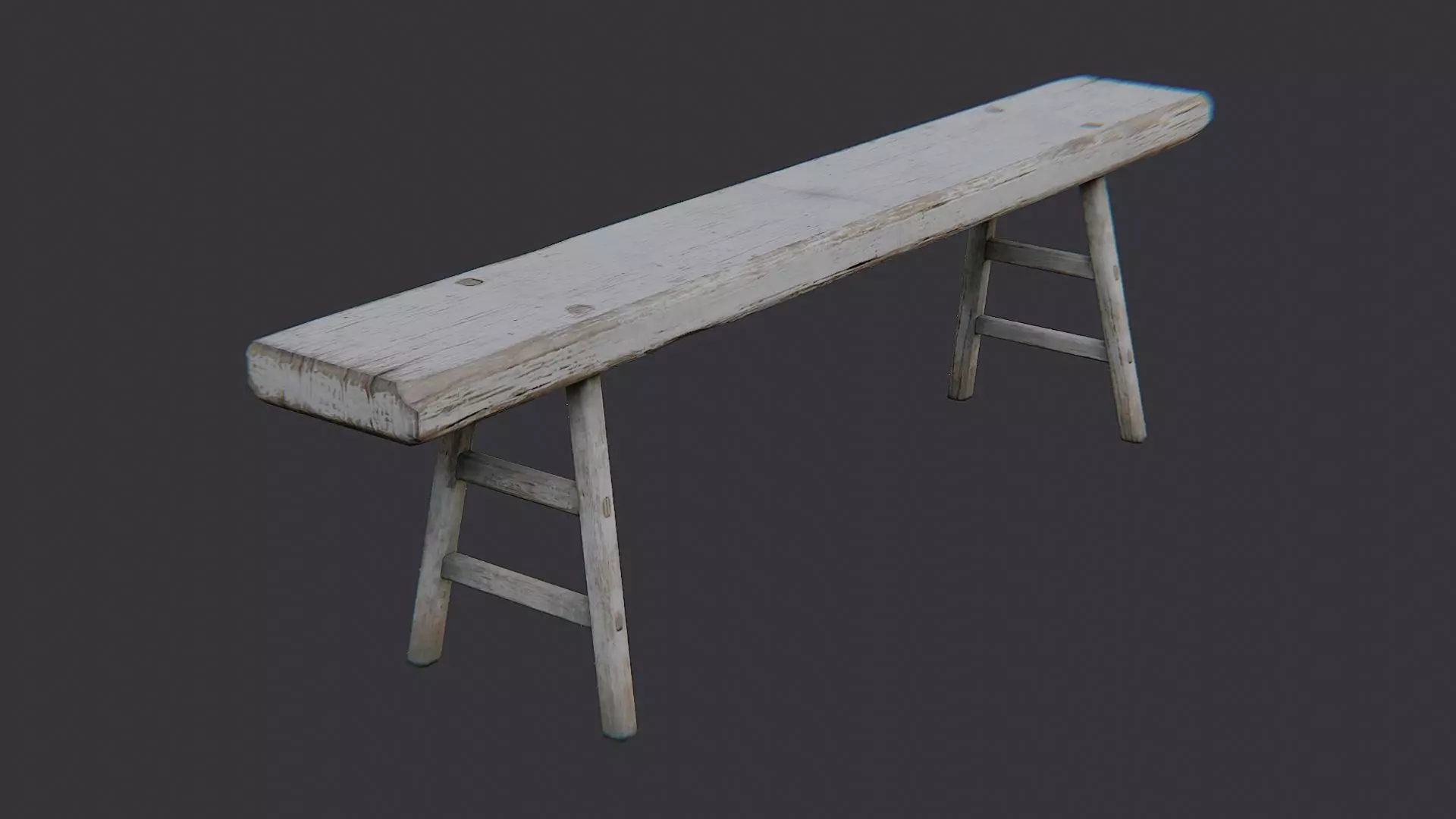 Rustic wooden long bench for interiors Low-poly 3D model_0